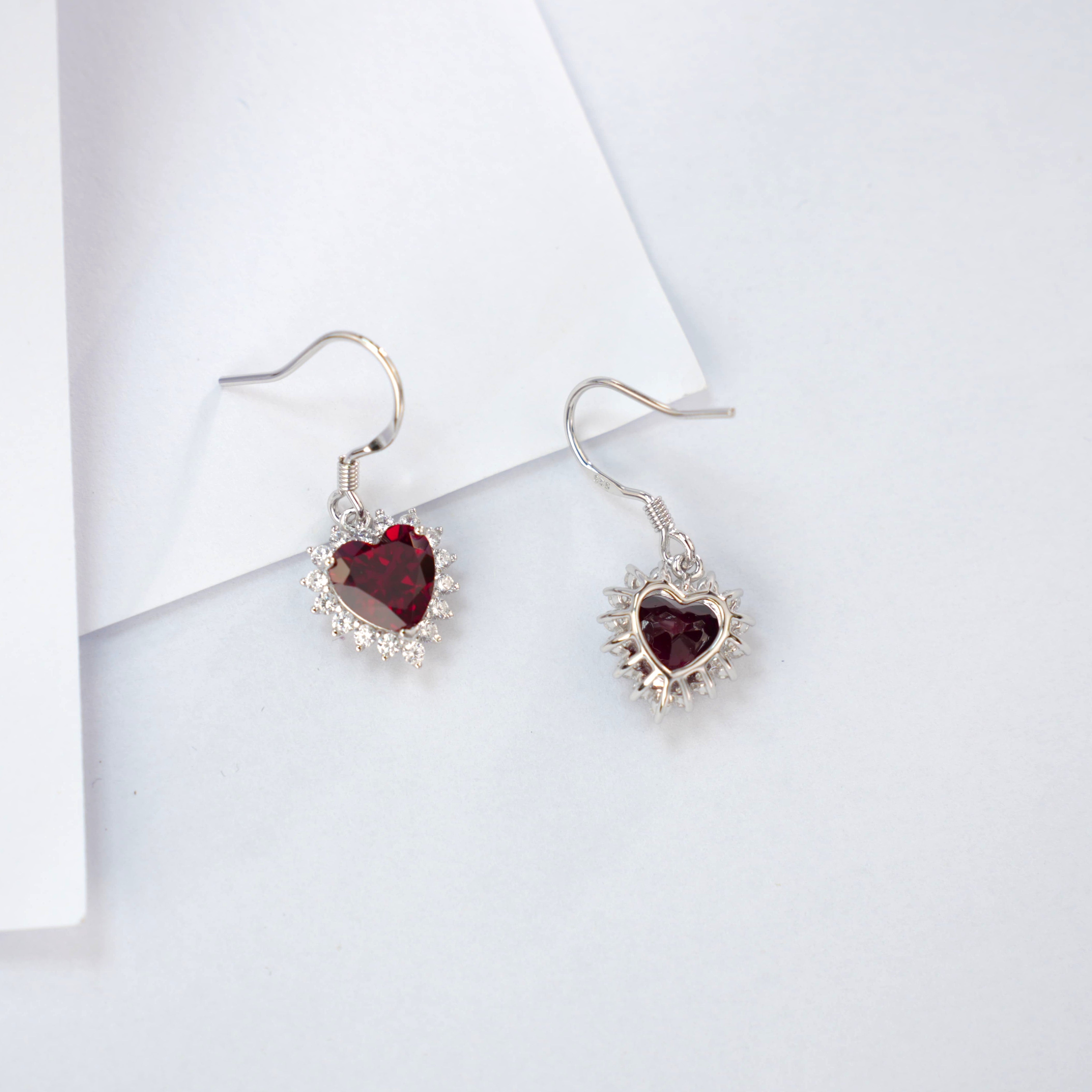 Lab-Grown Emerald - Heart Emerald Diamond Starry Glow Dangle Earrings