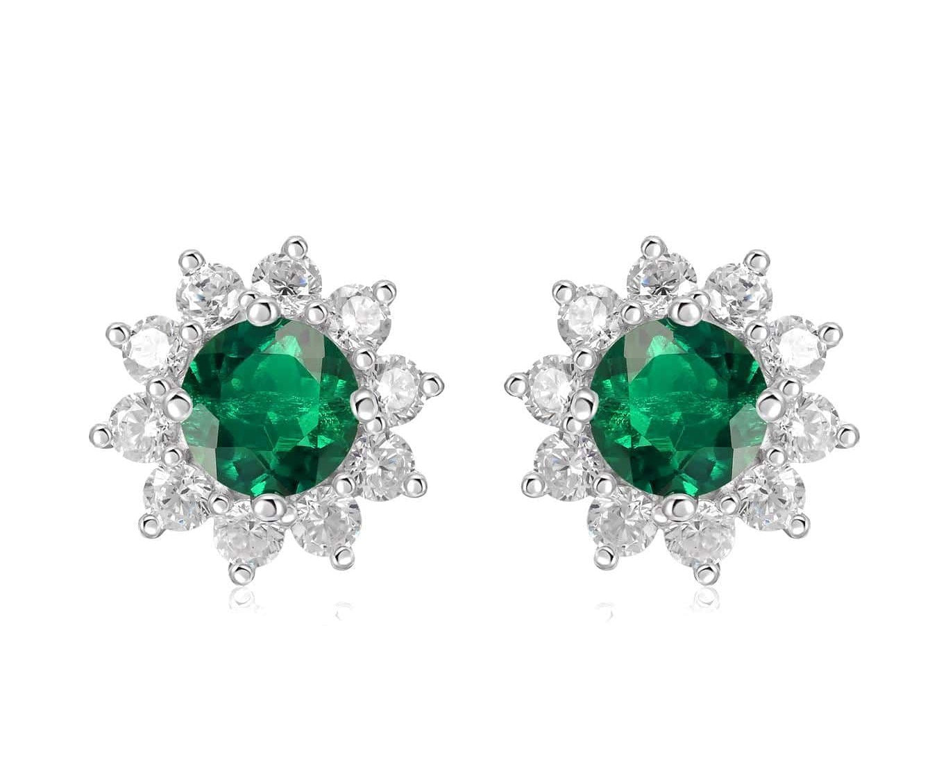 Lab-Grown Emerald - Round Emerald Diamond Starburst Stud Earrings