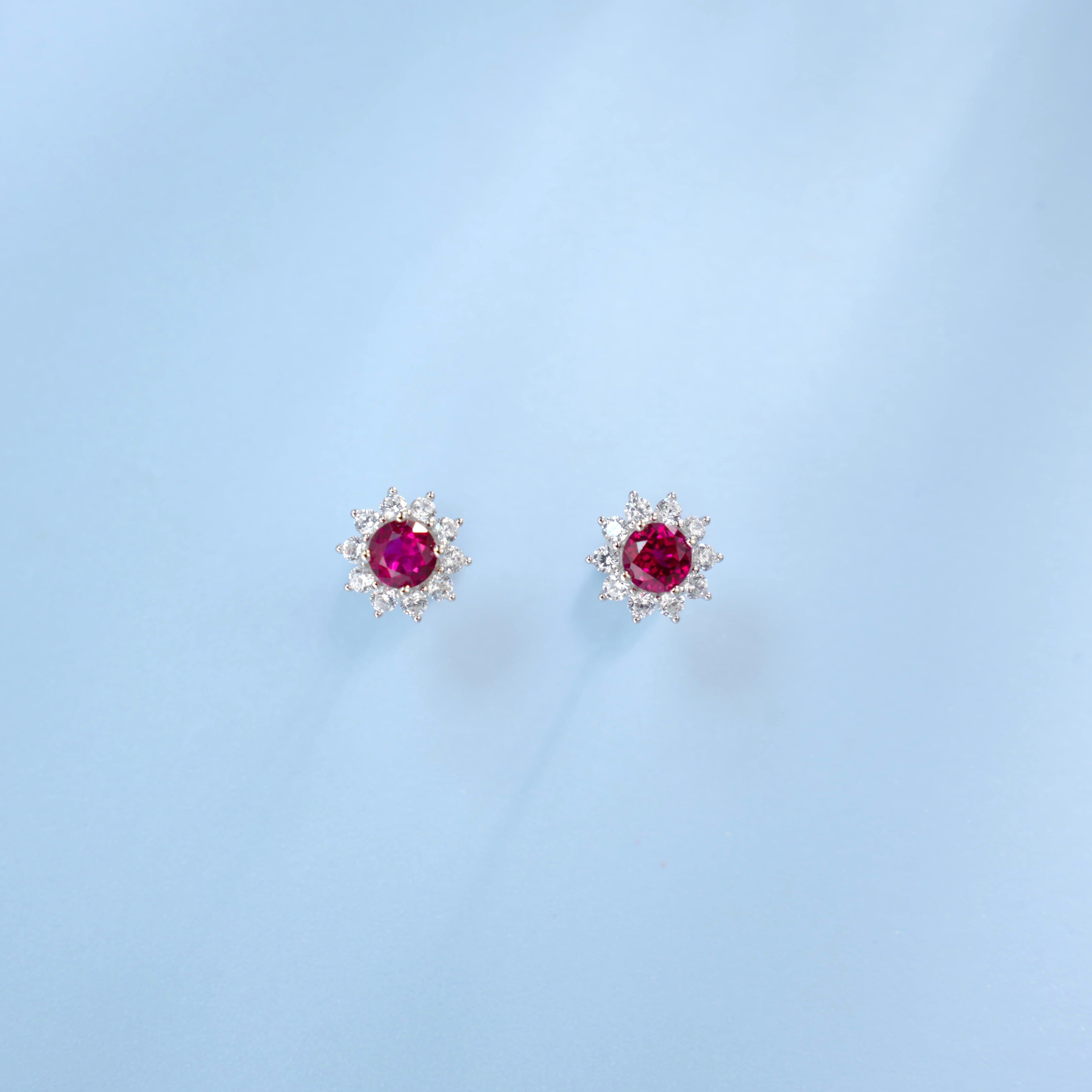 Lab-Grown Emerald - Round Emerald Diamond Starburst Stud Earrings