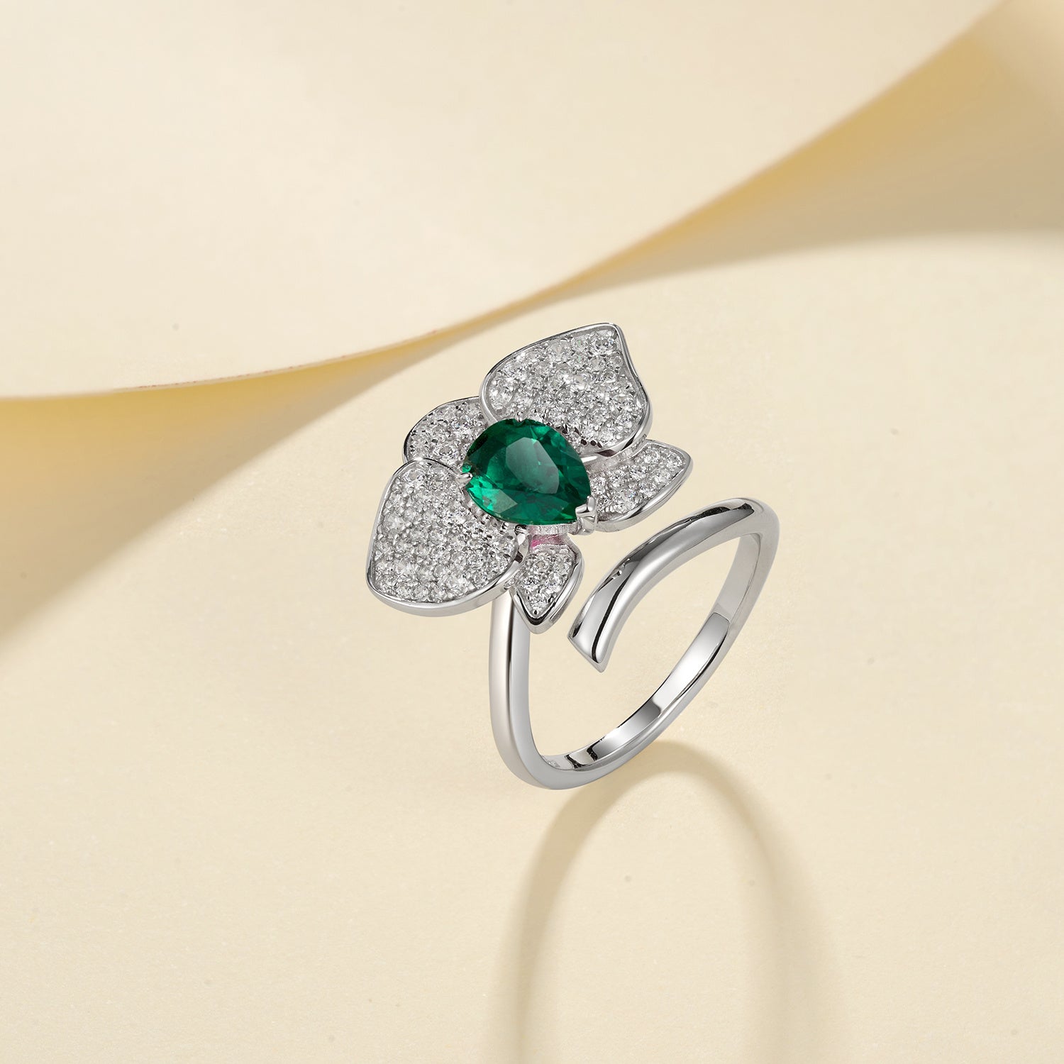 Lab-Grown Emerald - Dewy Emerald Diamond Blossom Ring