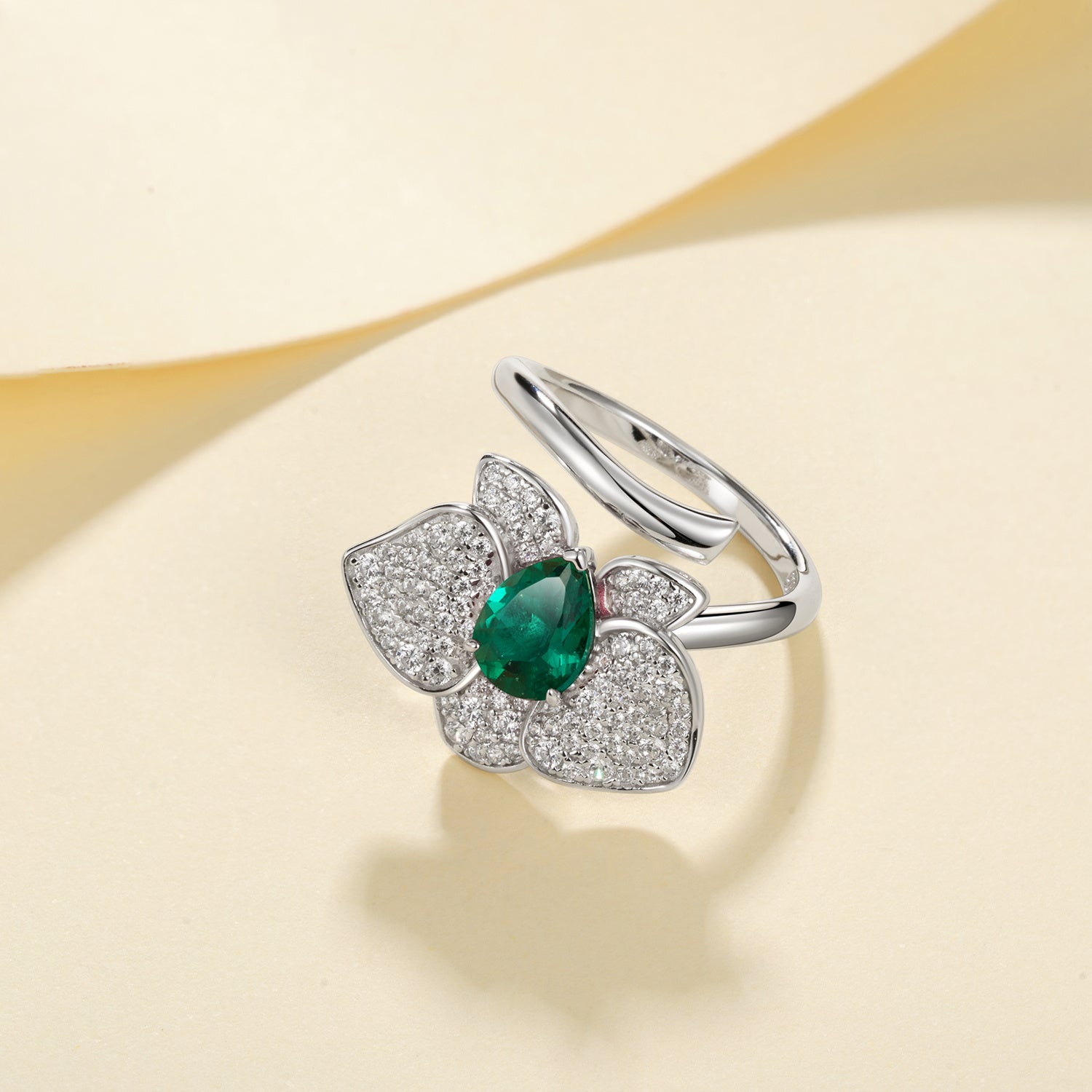 Lab-Grown Emerald - Dewy Emerald Diamond Blossom Ring