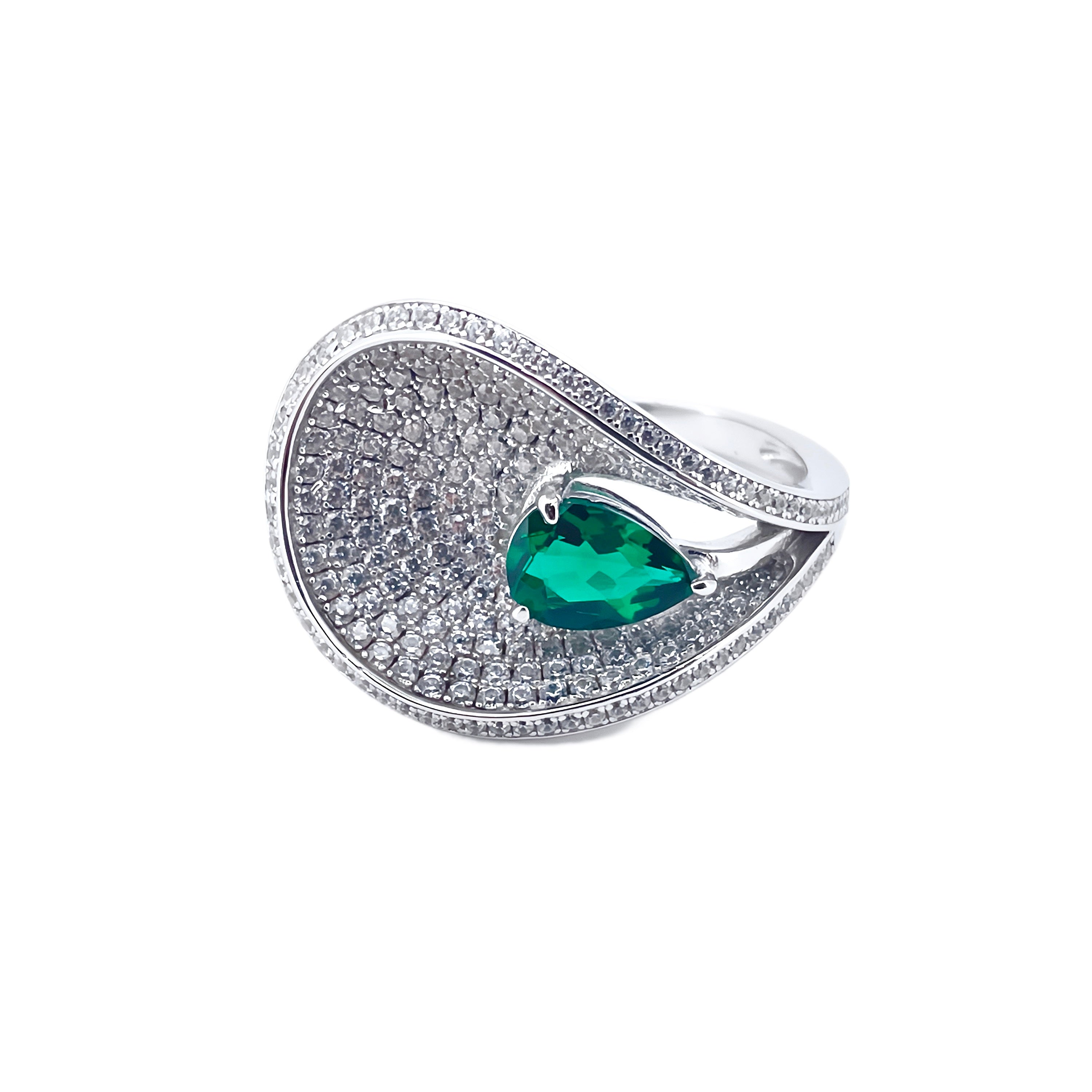 Lab-Grown Emerald - Dewy Emerald Diamond Curved Ripple Ring