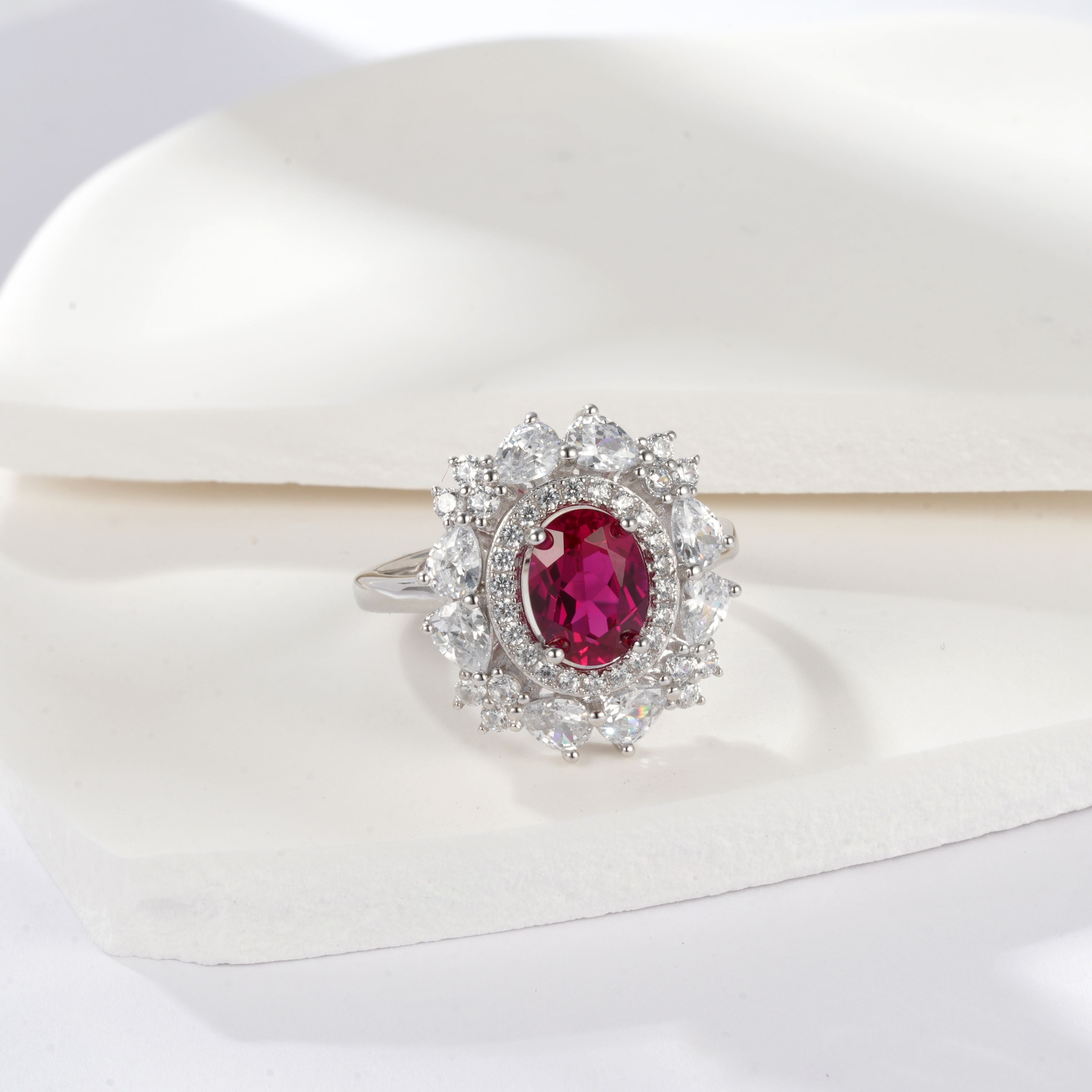 Lab-Grown Emerald - Oval Emerald Diamond Cluster Ring