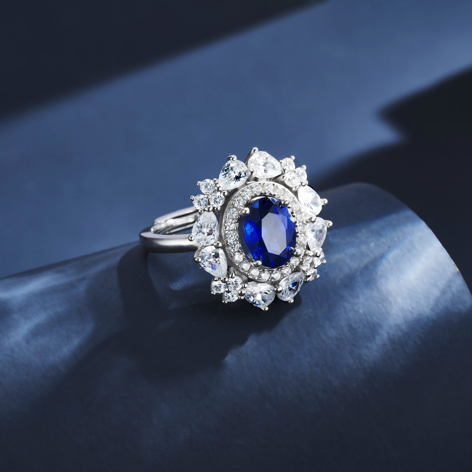 Lab-Grown Emerald - Oval Emerald Diamond Cluster Ring