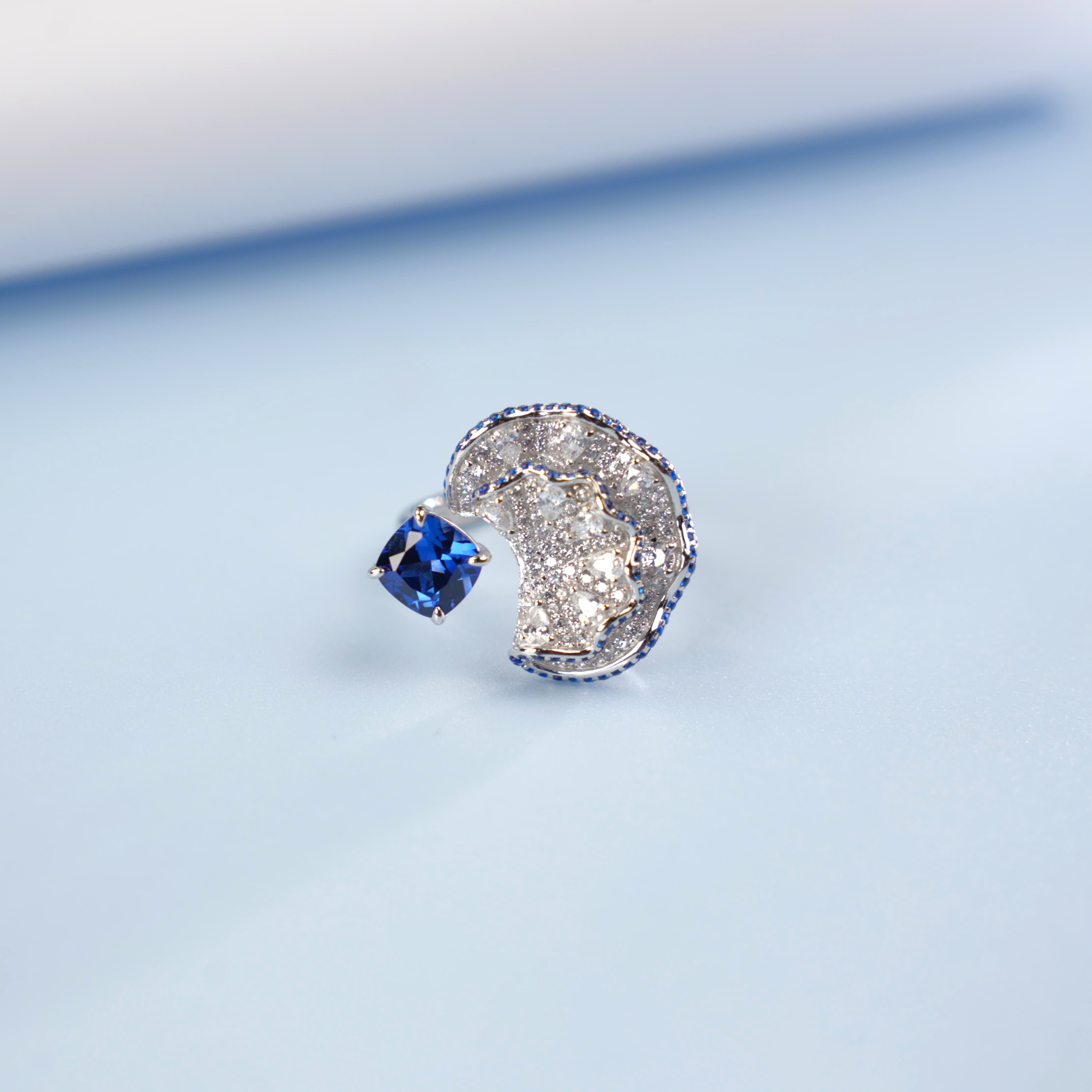 Lab-Grown Emerald - Square Emerald Diamond Wave Layered Luxury Ring