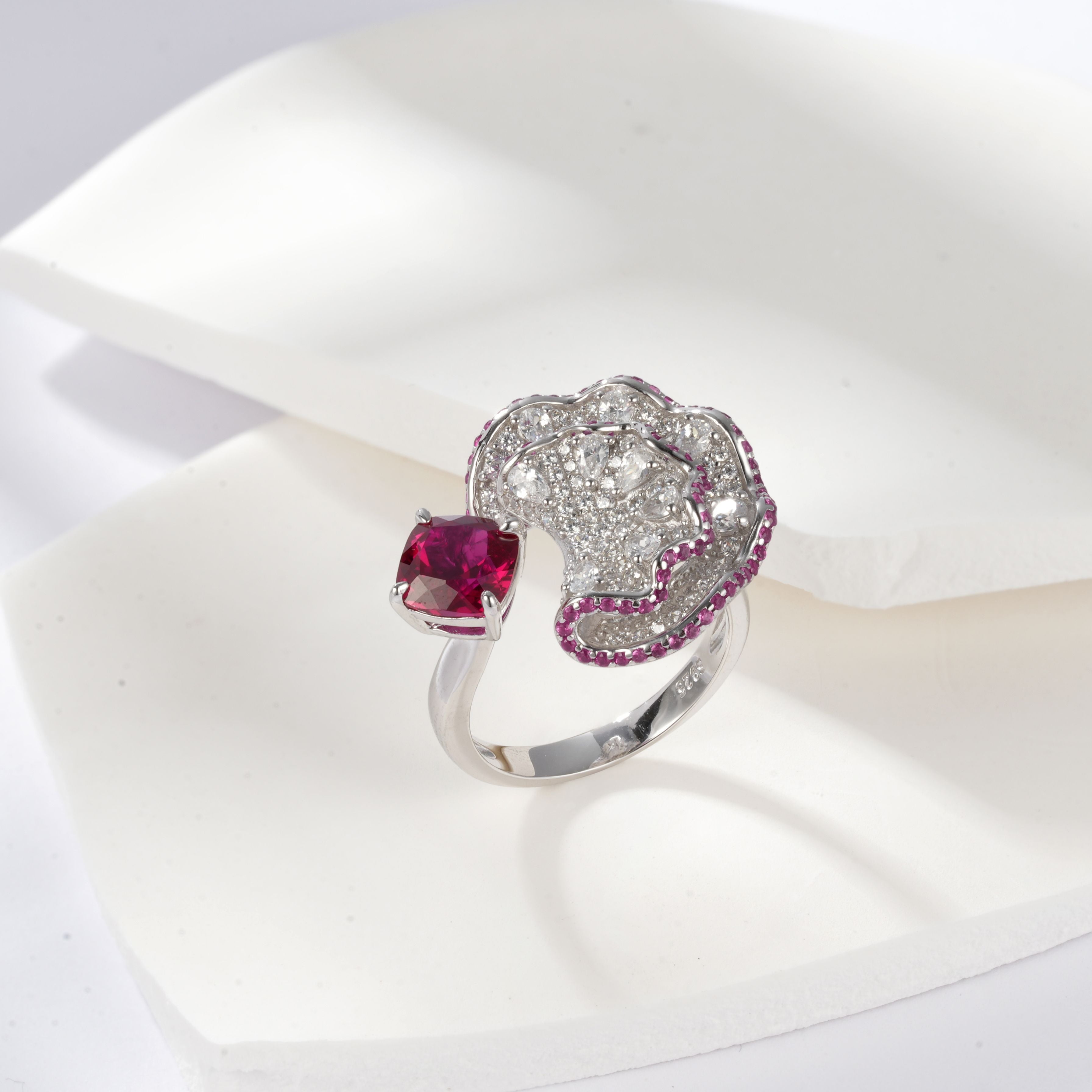 Lab-Grown Emerald - Square Emerald Diamond Wave Layered Luxury Ring