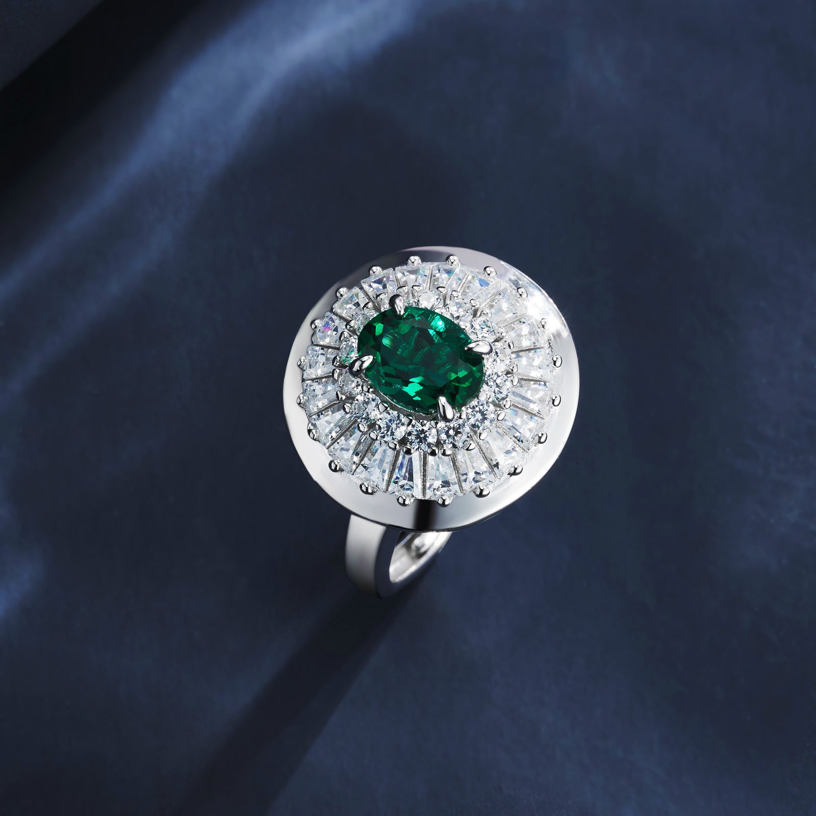 Lab-Grown Emerald - Oval Emerald Diamond Starburst Ring
