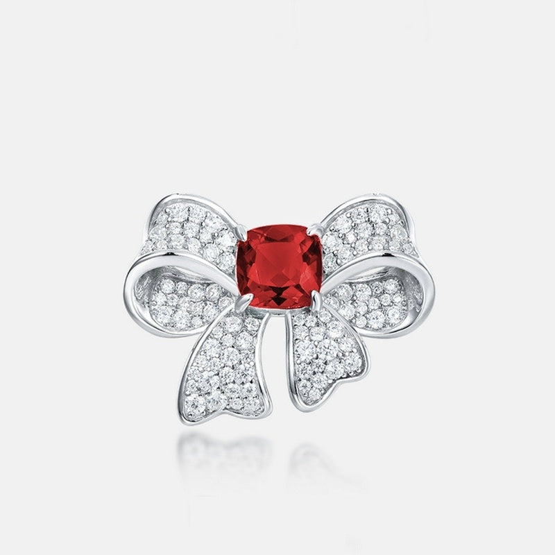 Lab-Grown Emerald - Square Emerald Diamond Knot Butterfly Charm Ring