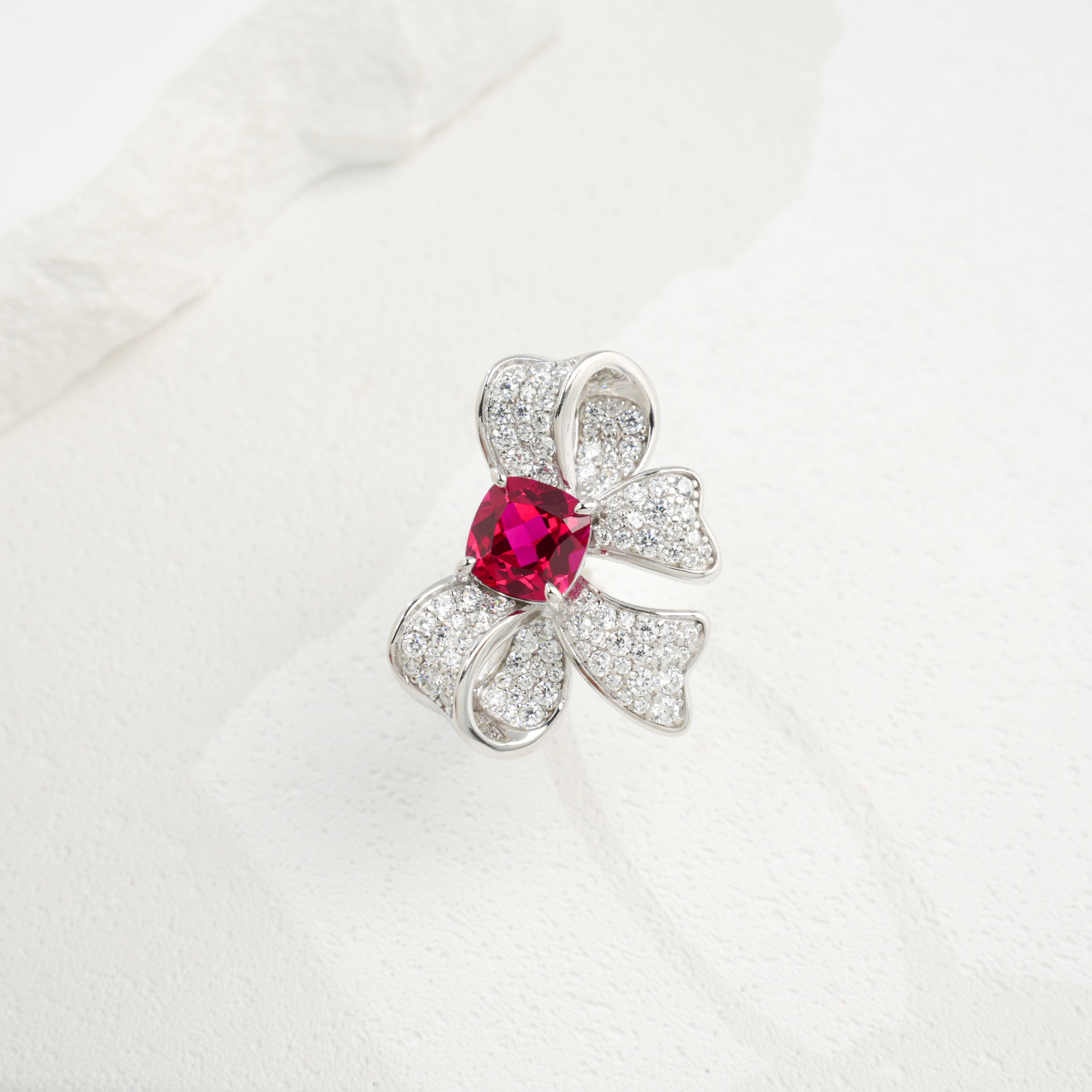 Lab-Grown Emerald - Square Emerald Diamond Knot Butterfly Charm Ring