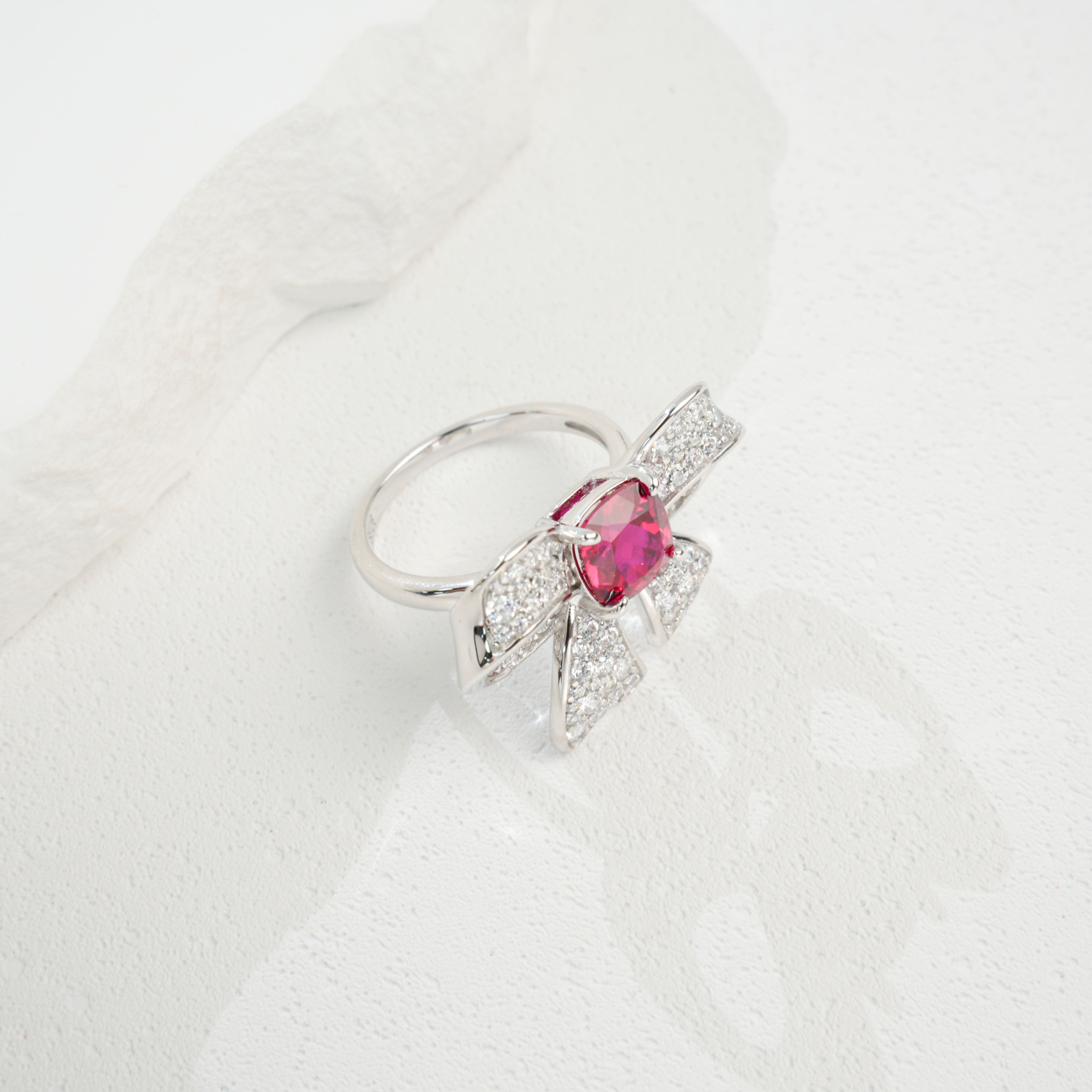 Lab-Grown Emerald - Square Emerald Diamond Knot Butterfly Charm Ring