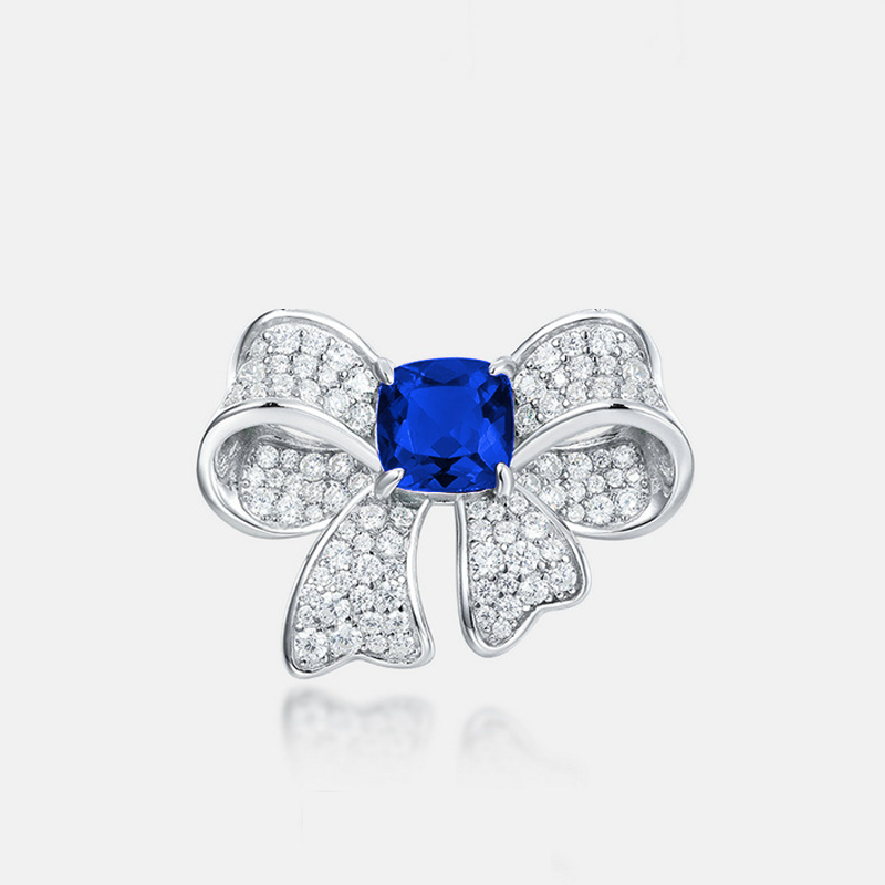 Lab-Grown Emerald - Square Emerald Diamond Knot Butterfly Charm Ring