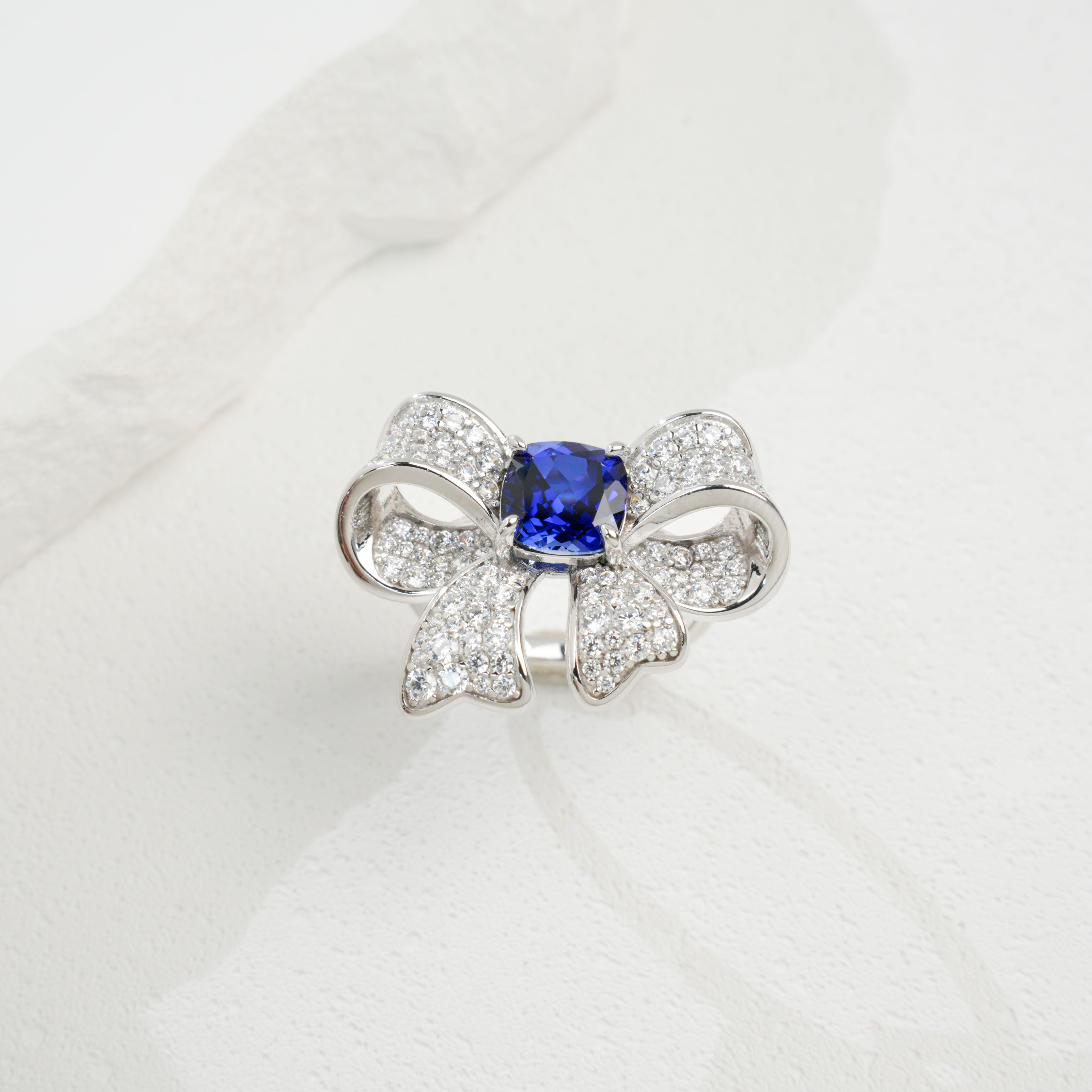 Lab-Grown Emerald - Square Emerald Diamond Knot Butterfly Charm Ring