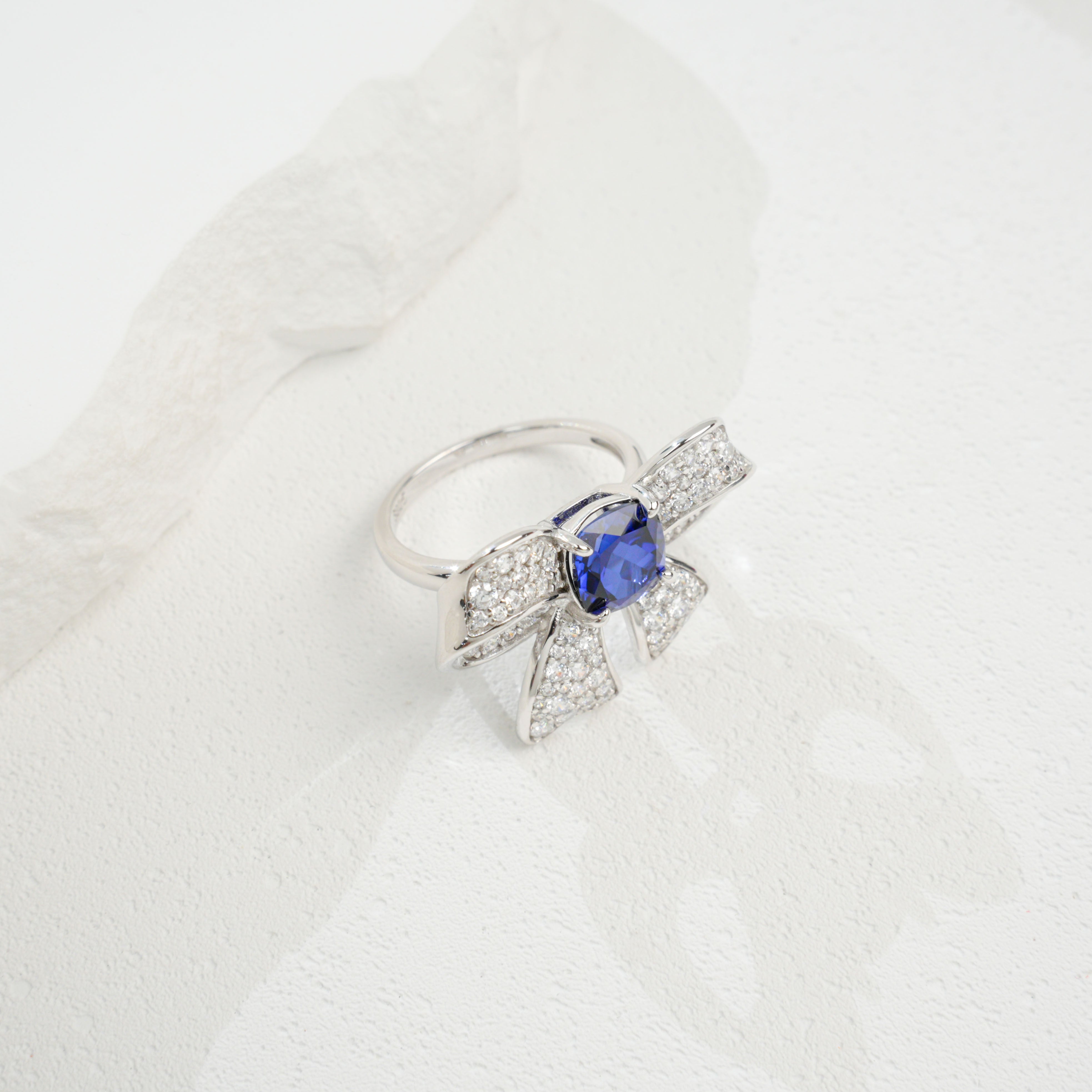 Lab-Grown Emerald - Square Emerald Diamond Knot Butterfly Charm Ring