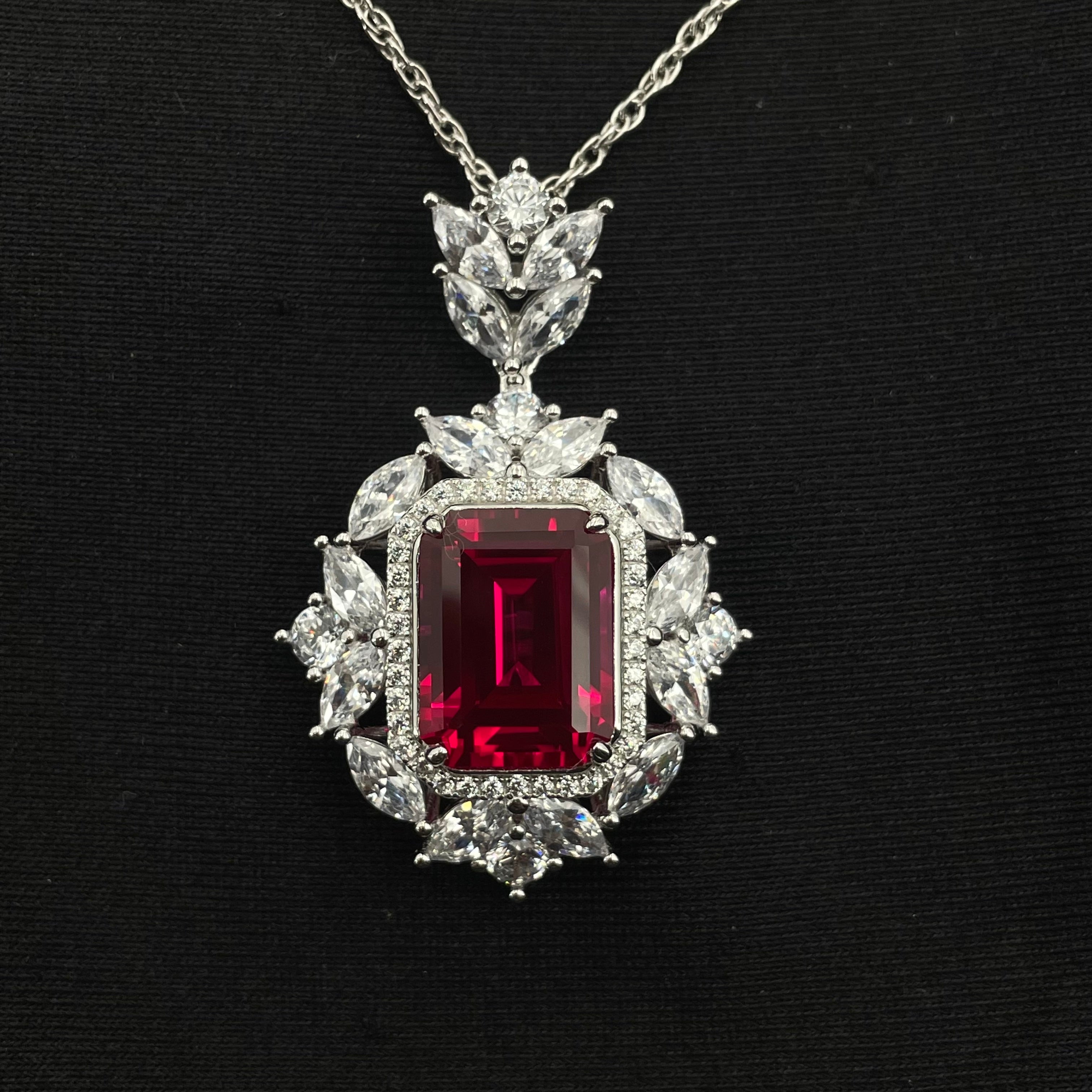 Lab-Grown Ruby - Square Ruby Diamond Regal Radiance Pendant