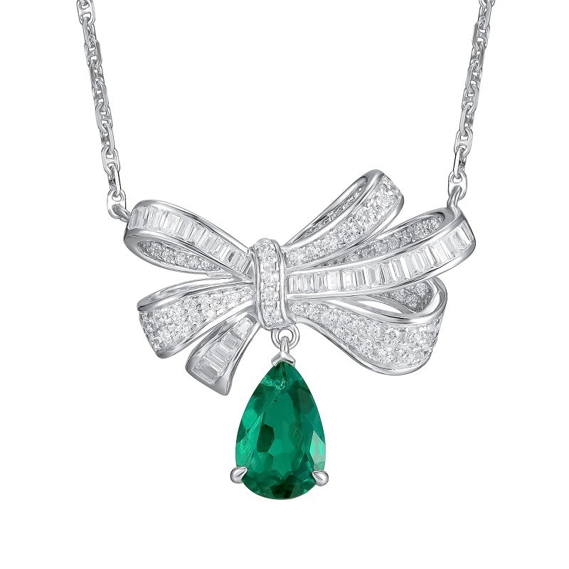 Lab-Grown Emerald - Dewy Emerald Diamond Knot Drop Necklace