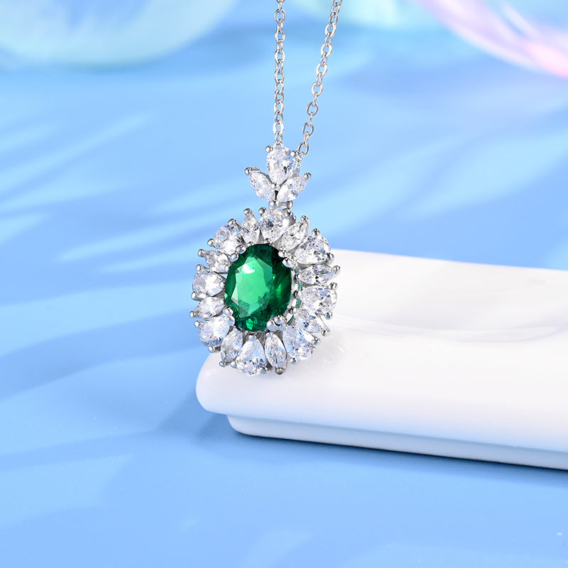Legacy Halo | Classically Set Lab-Created Emerald Centerpiece Necklace