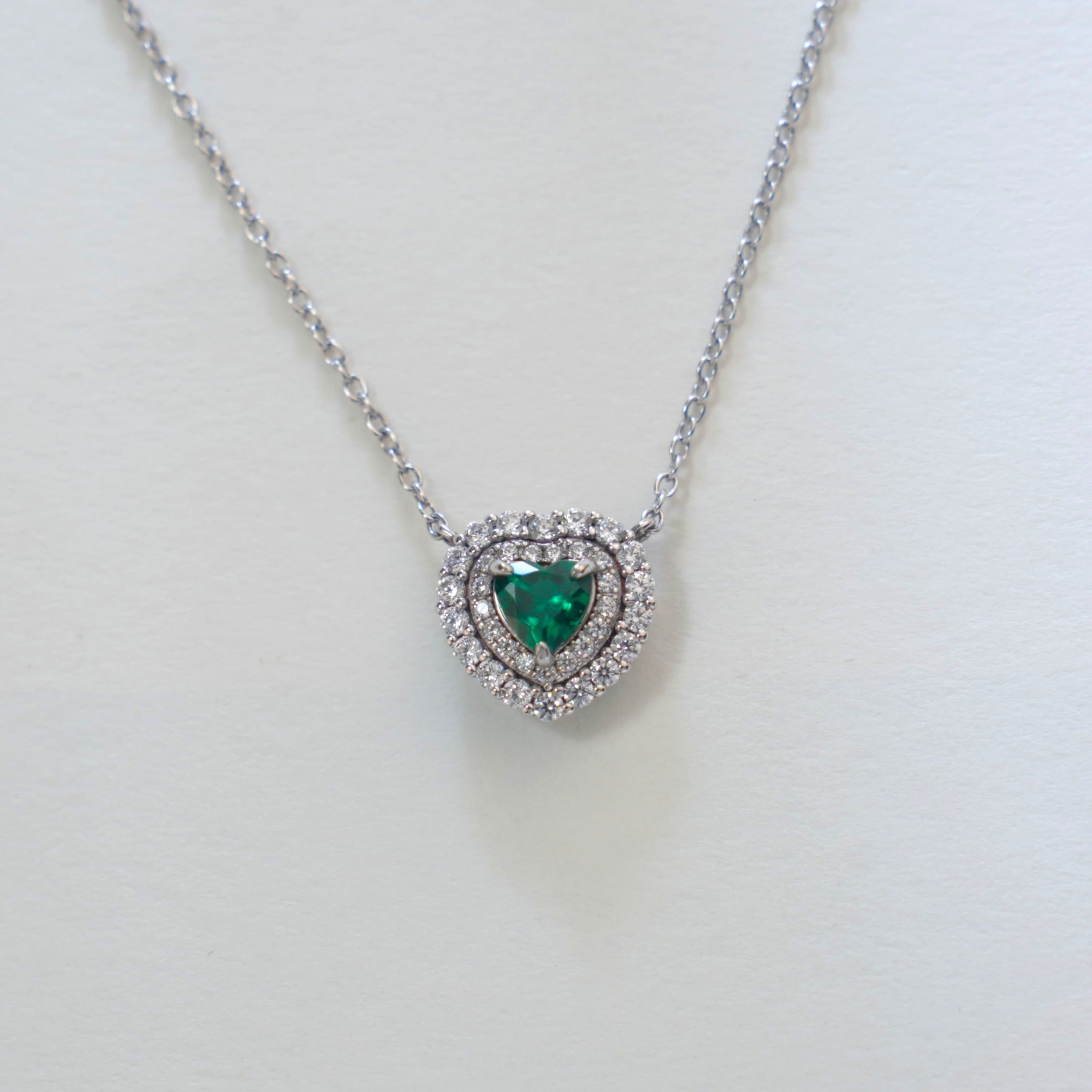 Heartland Green | Diamond Halo Lab-Created Emerald Pendant