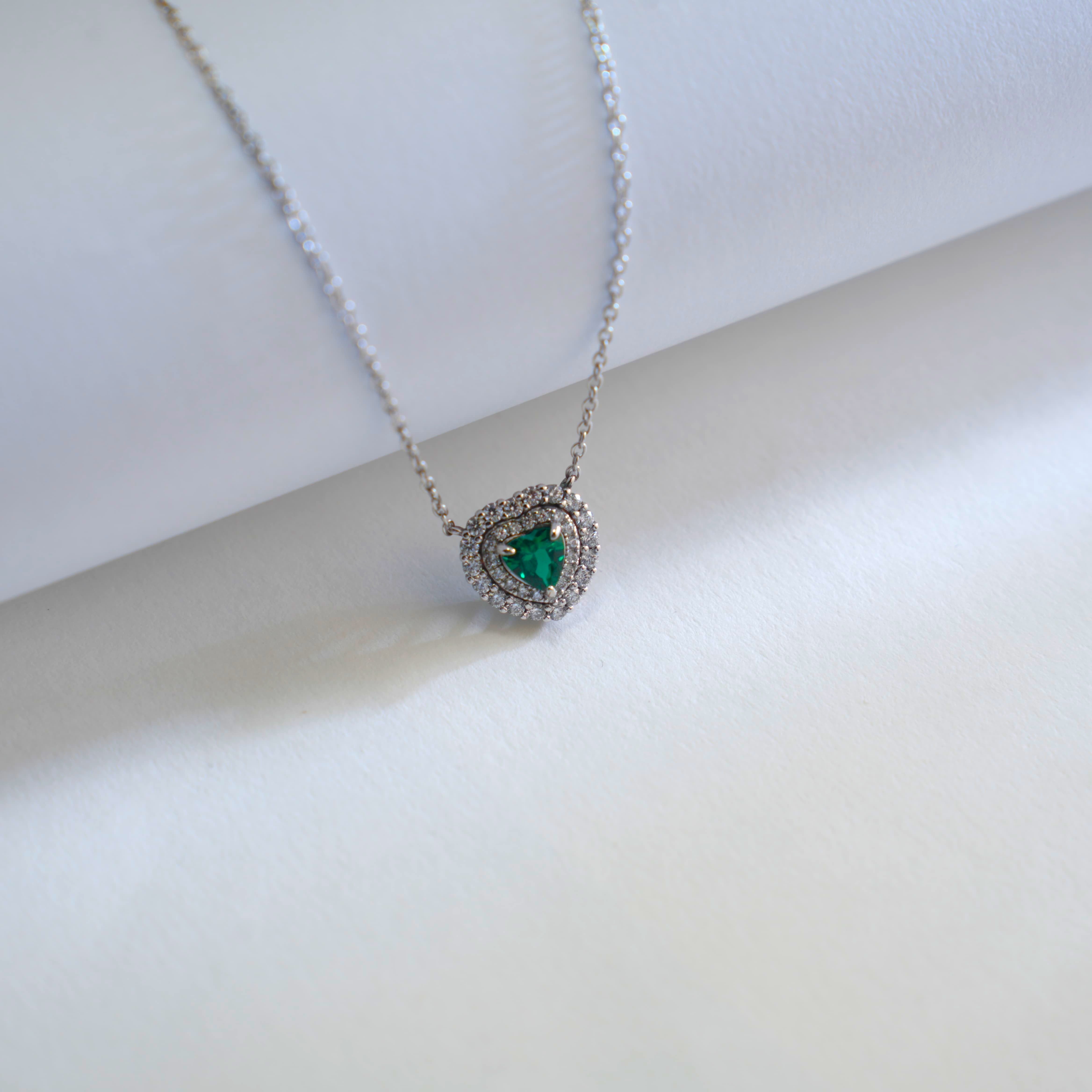 Heartland Green | Diamond Halo Lab-Created Emerald Pendant