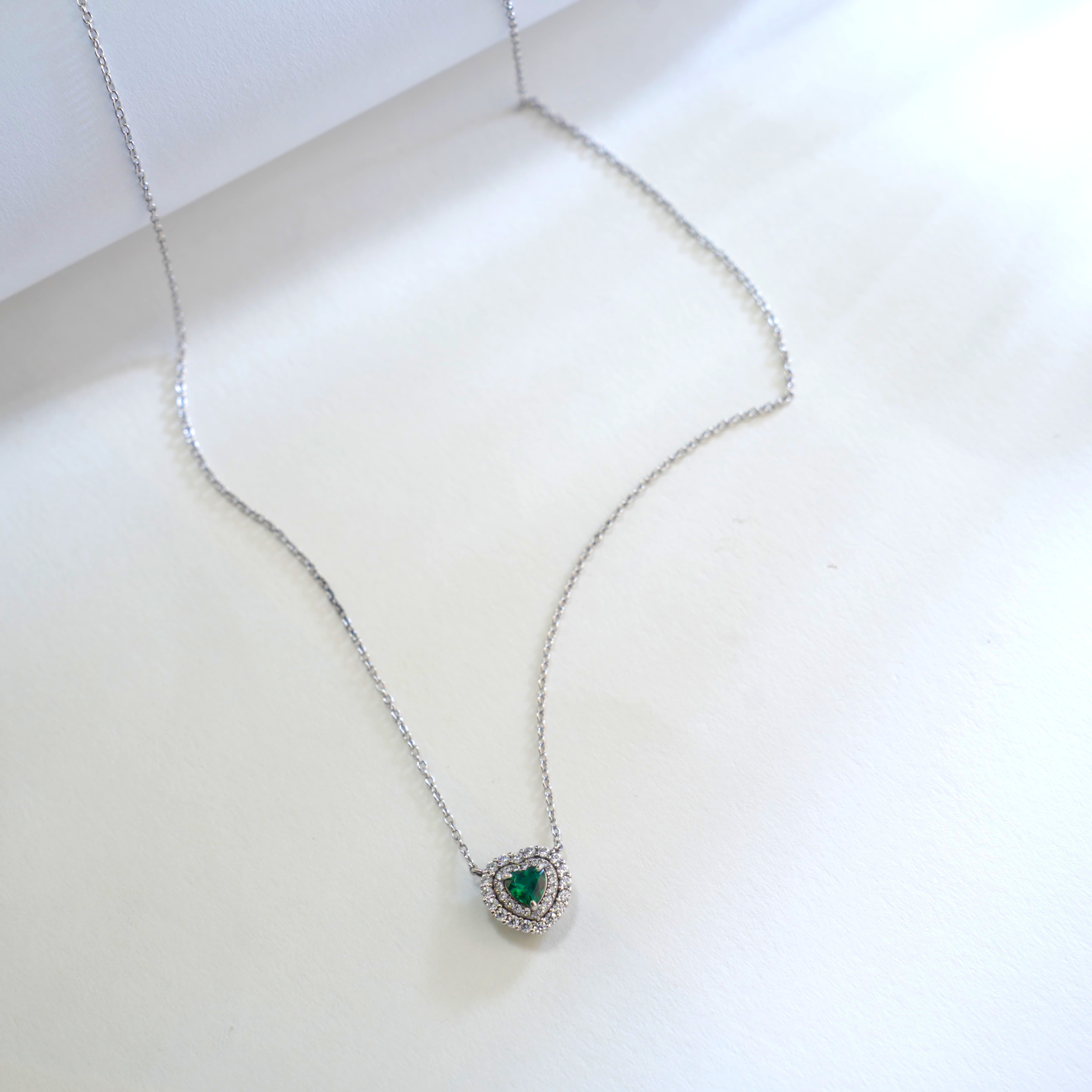 Heartland Green | Diamond Halo Lab-Created Emerald Pendant
