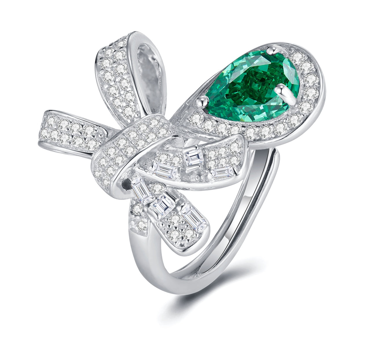 Butterfly Whispers | Teardrop Lab-Created Emerald Bow Ring