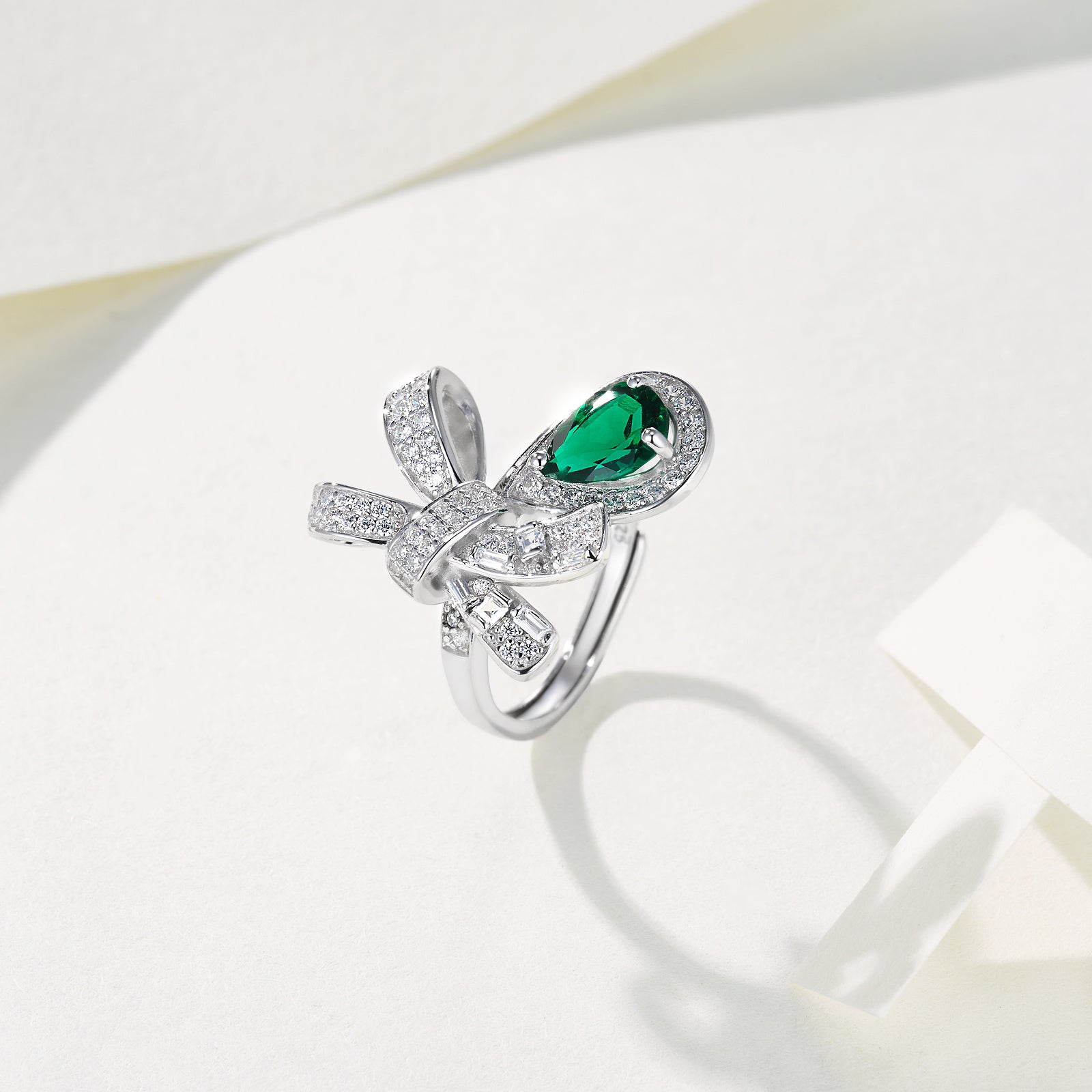 Butterfly Whispers | Teardrop Lab-Created Emerald Bow Ring
