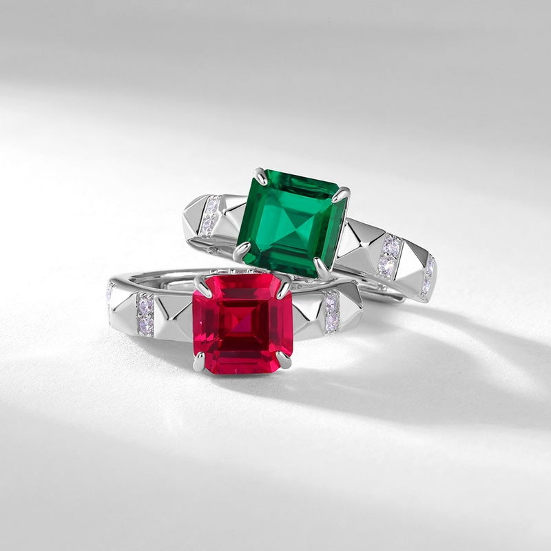 Geometric Oasis | Pyramid Shank Square Emerald Ring