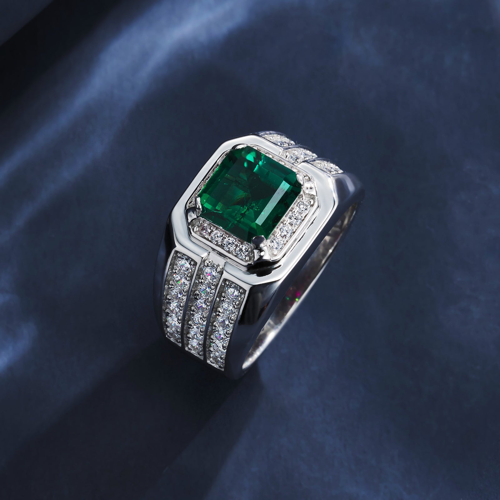 Confined Brilliance | Full Diamond Surround Lab-Created Emerald Ring