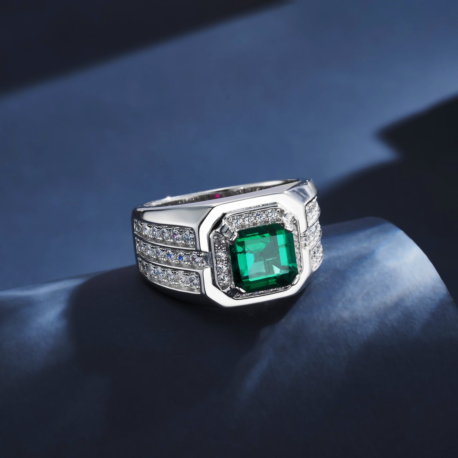 Confined Brilliance | Full Diamond Surround Lab-Created Emerald Ring