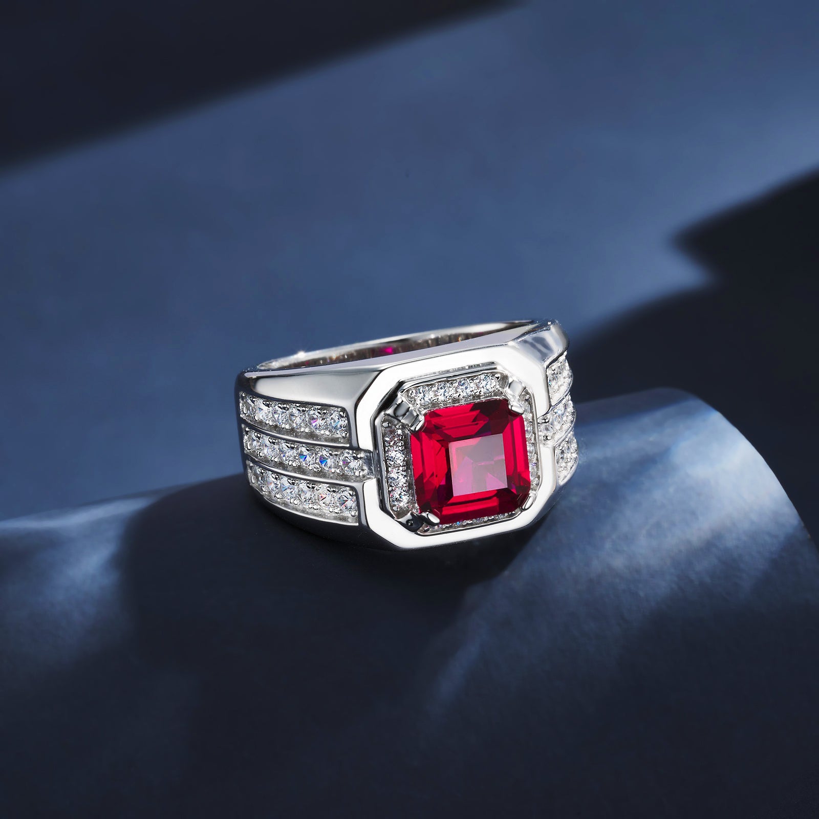 Confined Brilliance | Full Diamond Surround Lab-Created Emerald Ring