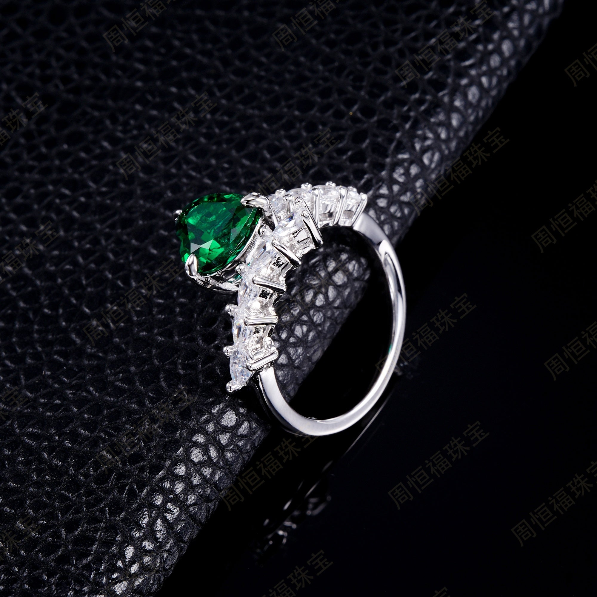 With Brilliance, Guarding a Heart | Heart-Shaped Lab-Created Emerald Diamond Ring
