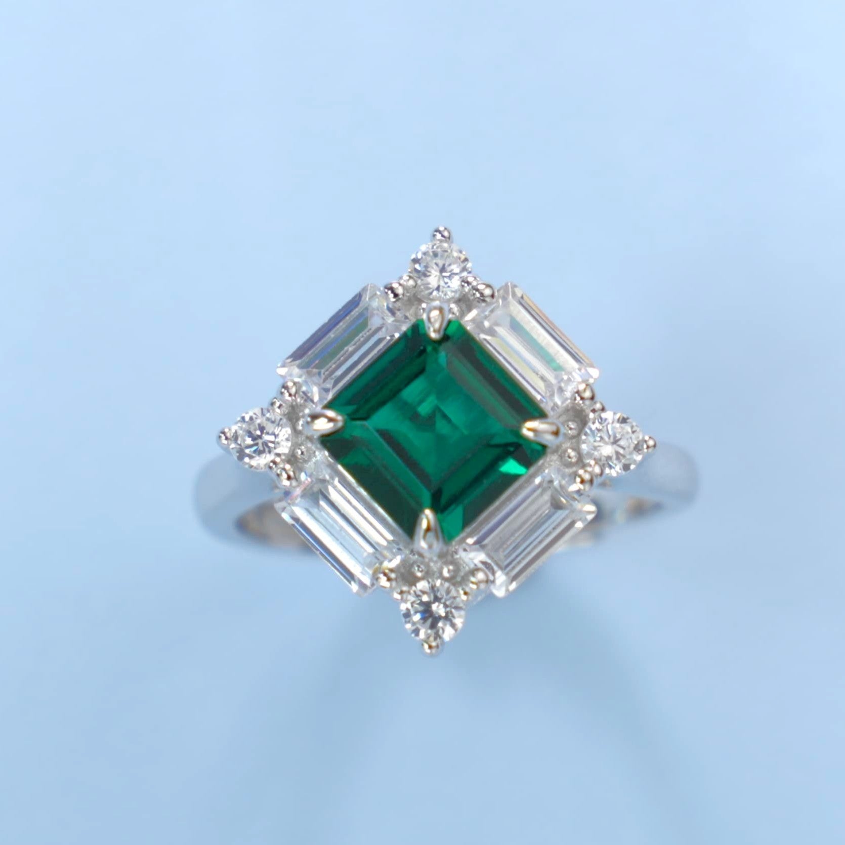 Confined Brilliance | Full Pave Diamond Surround Square Lab-Created Emerald Ring