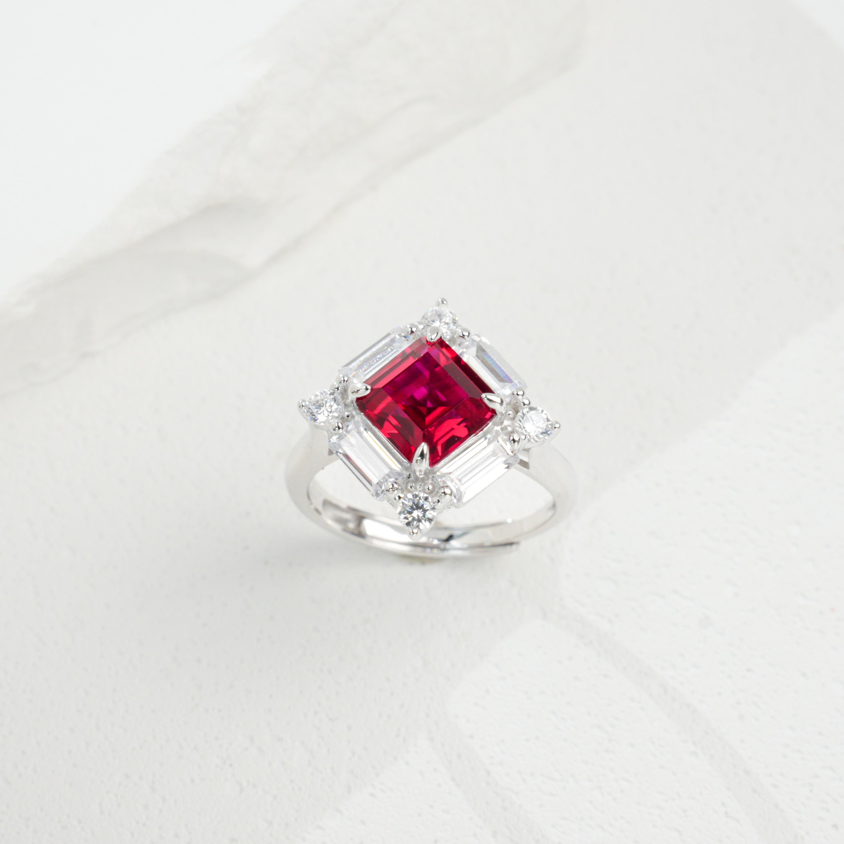 Confined Brilliance | Full Pave Diamond Surround Square Lab-Created Emerald Ring