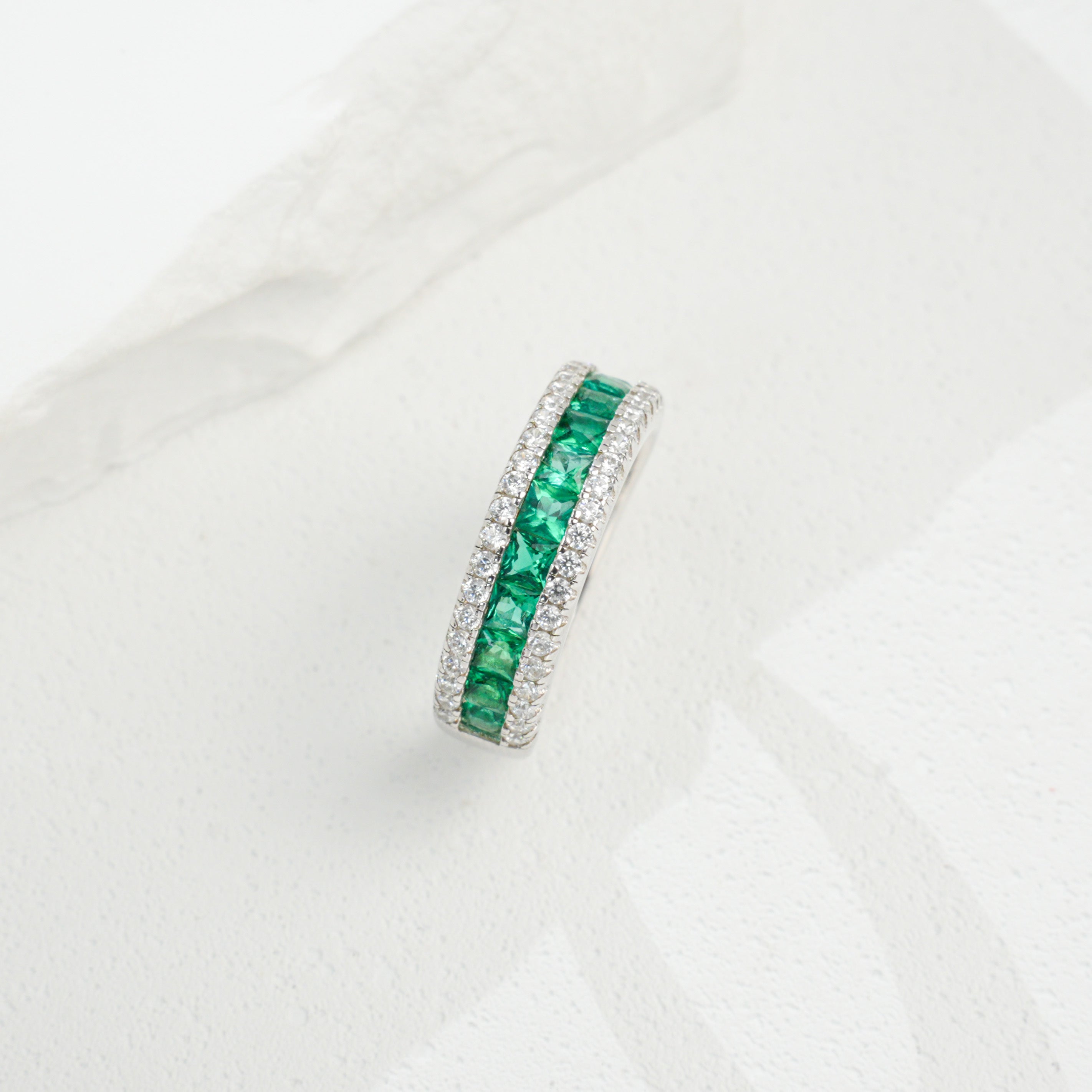 Verses of Green | Row of Square Lab-Created Emerald Ring