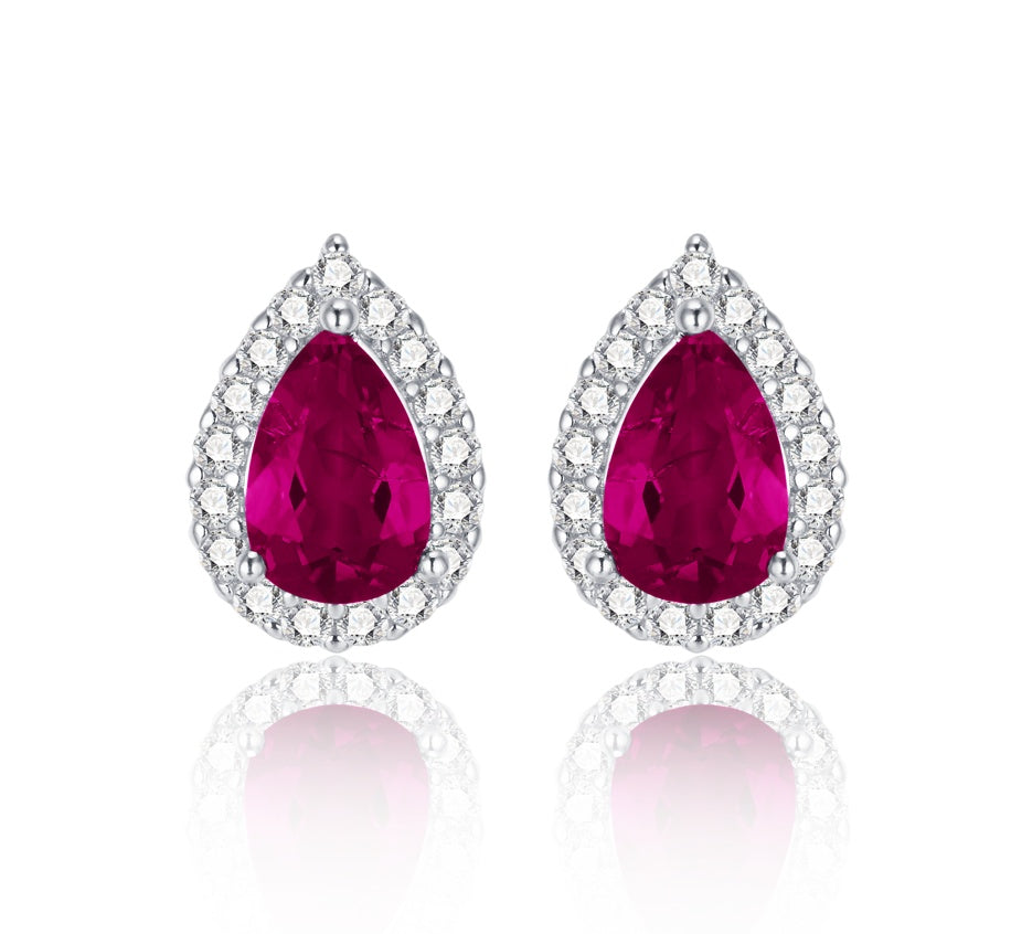 Falling Starlight | Diamond Surround Teardrop Ruby Earrings