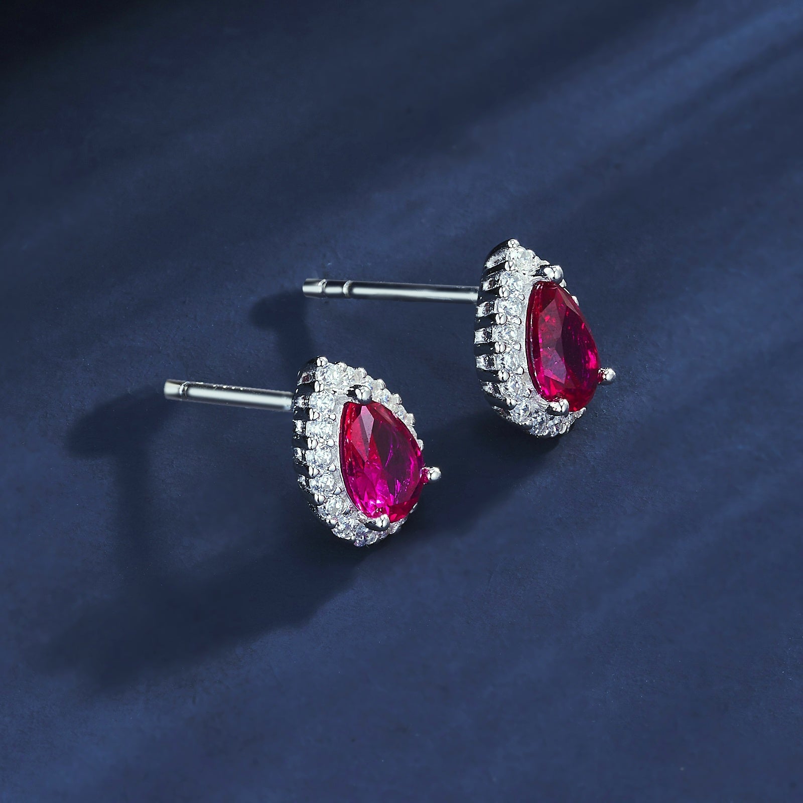 Falling Starlight | Diamond Surround Teardrop Ruby Earrings