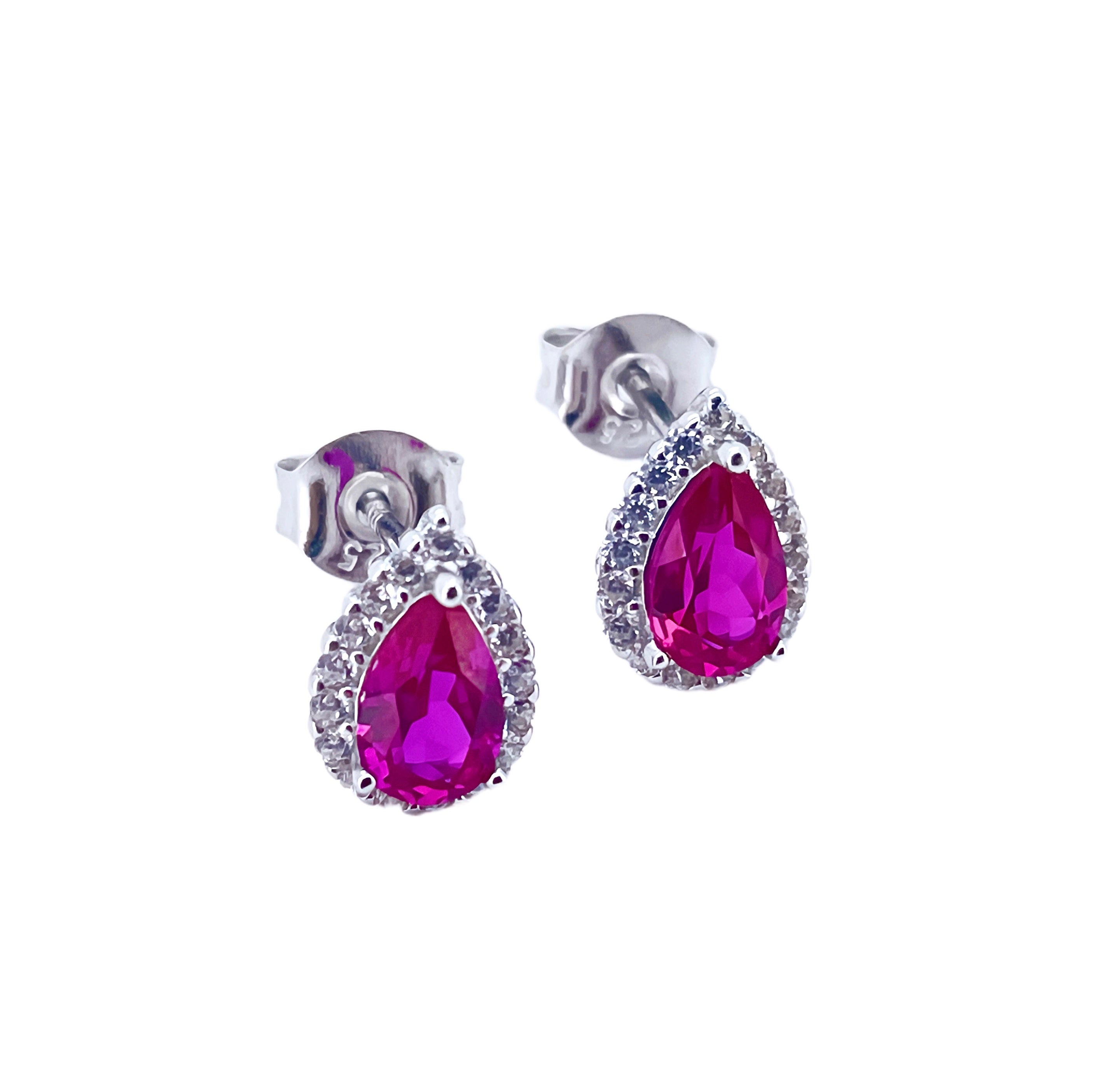 Falling Starlight | Diamond Surround Teardrop Ruby Earrings