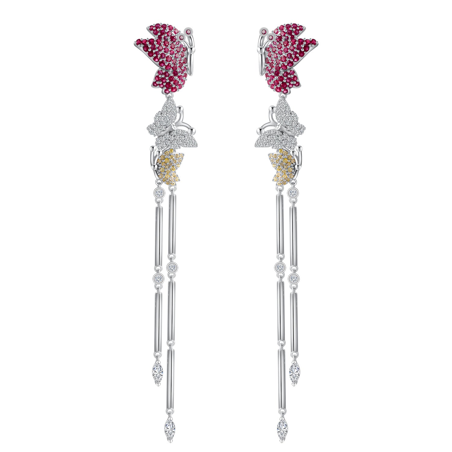 Fluttering Flame | Ruby Butterfly Wing Fringe Earrings