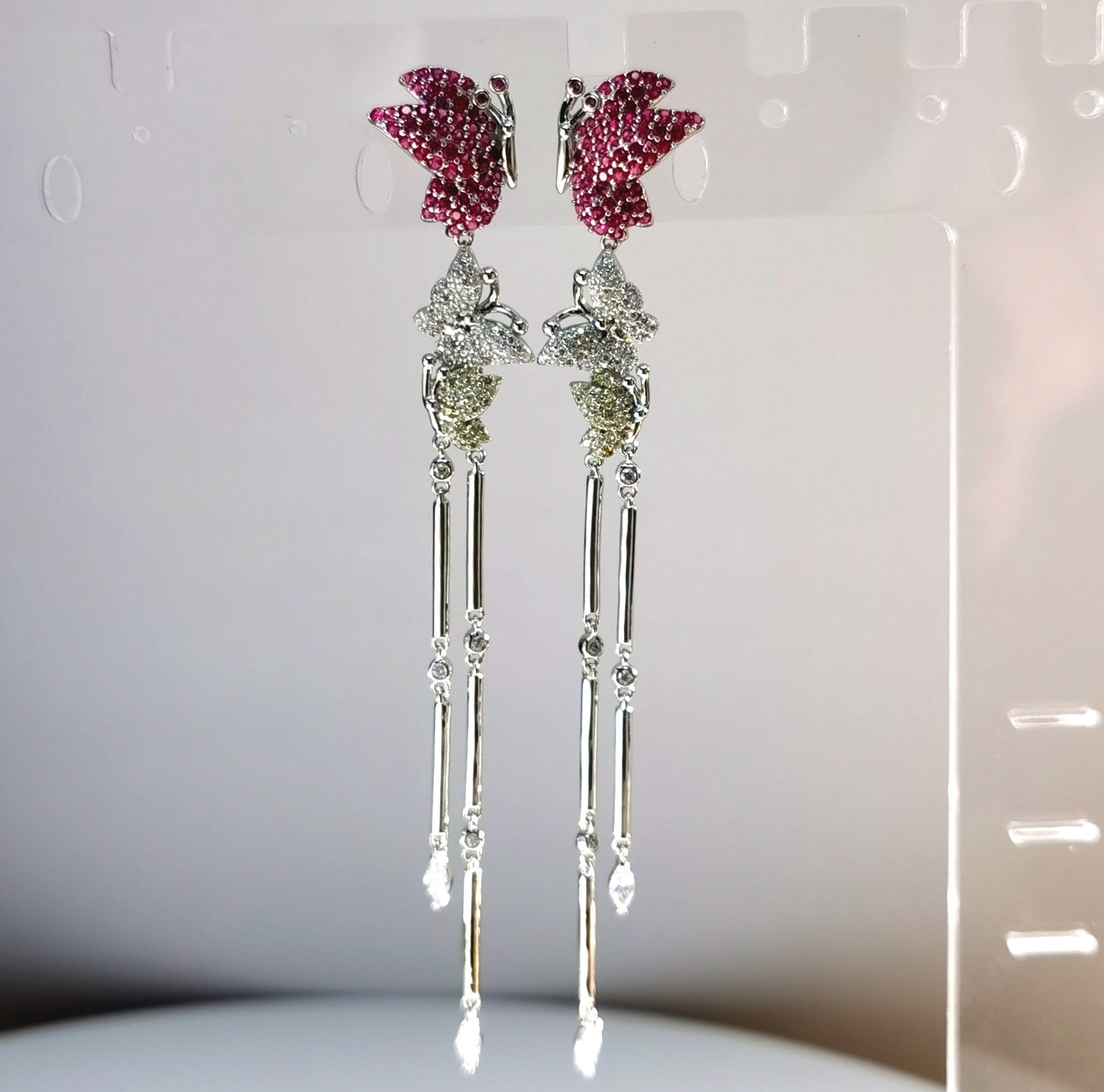 Fluttering Flame | Ruby Butterfly Wing Fringe Earrings