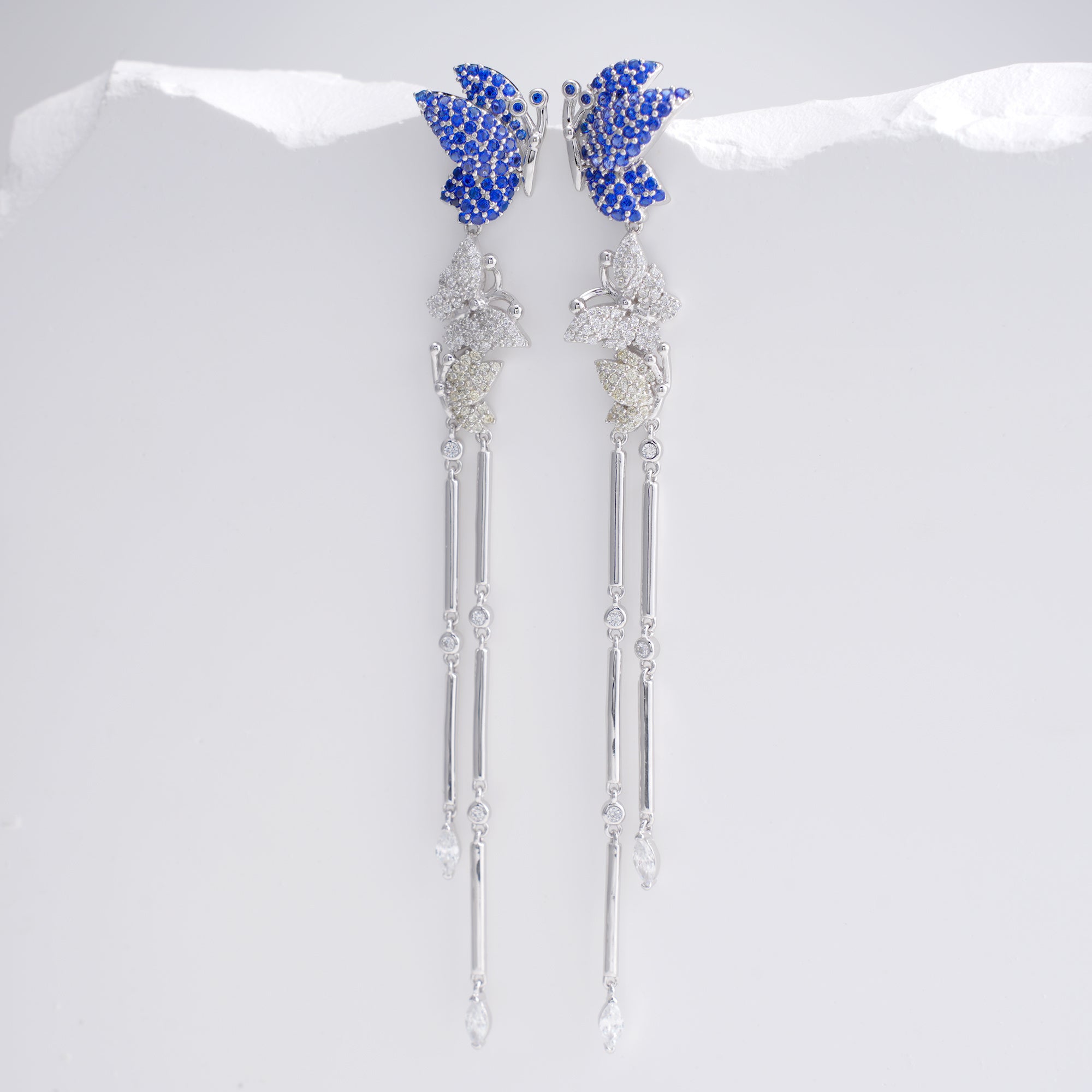 Fluttering Flame | Ruby Butterfly Wing Fringe Earrings