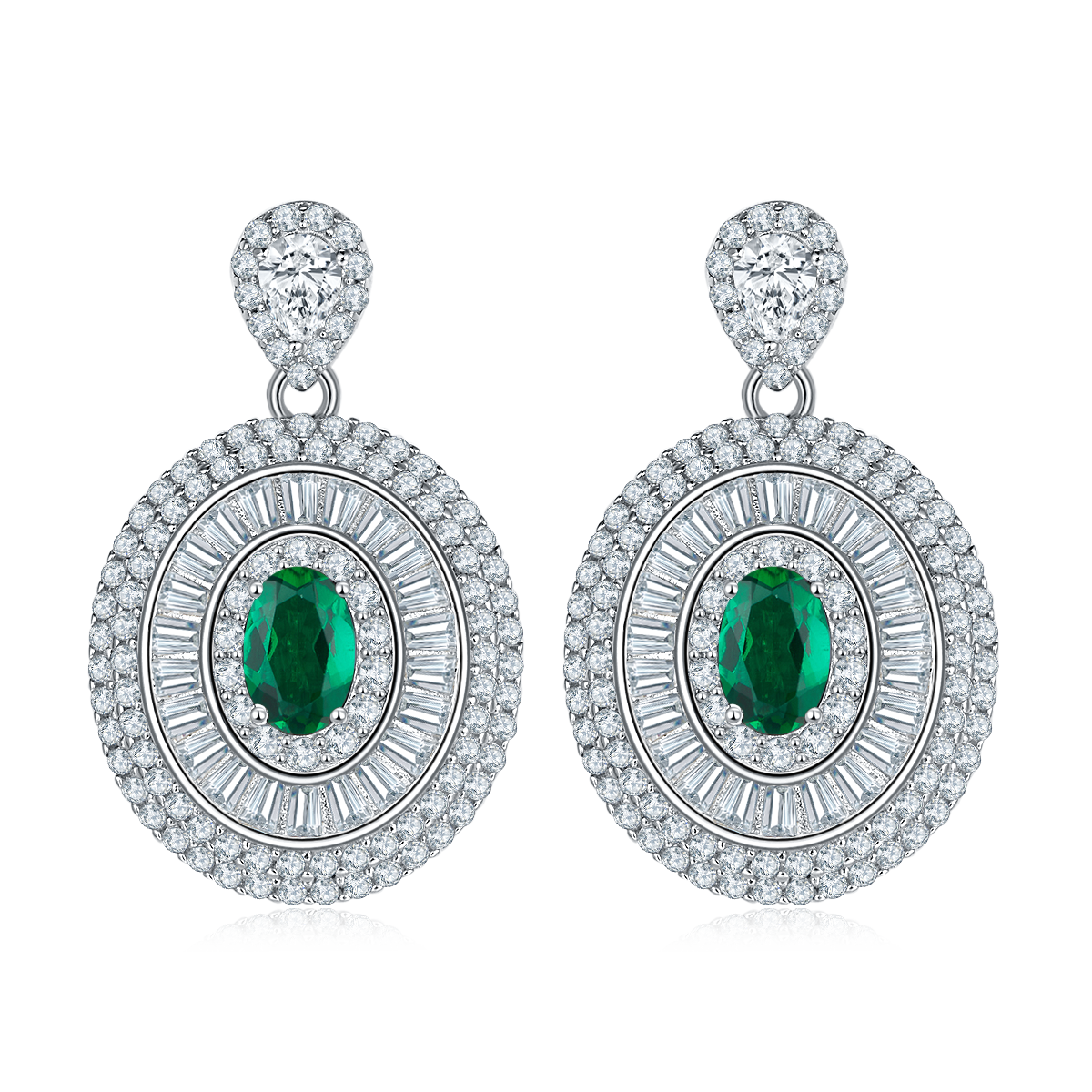 Cascade of Radiance | Cluster Diamond Drop Lab-Created Emerald Earrings