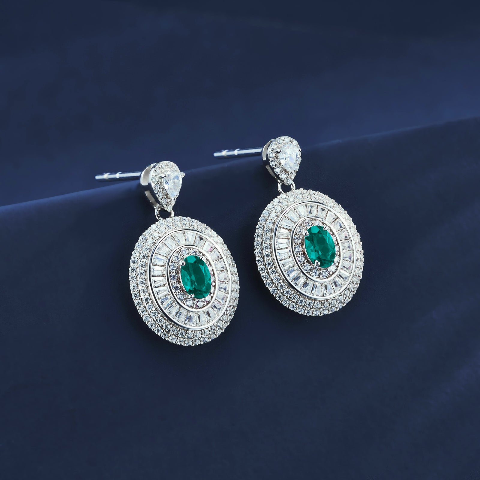 Cascade of Radiance | Cluster Diamond Drop Lab-Created Emerald Earrings