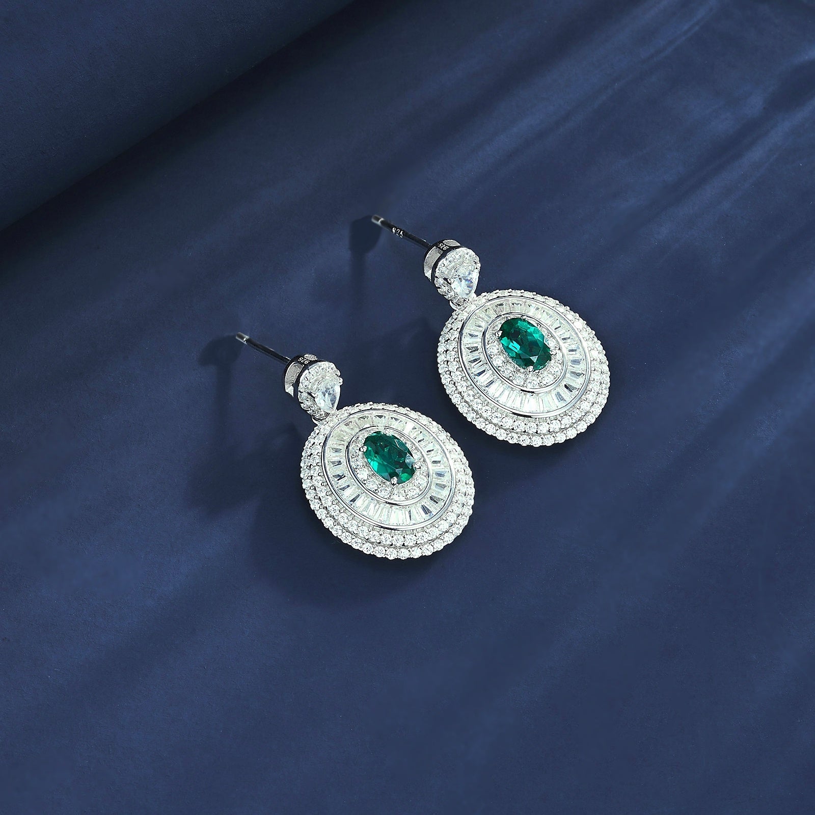 Cascade of Radiance | Cluster Diamond Drop Lab-Created Emerald Earrings