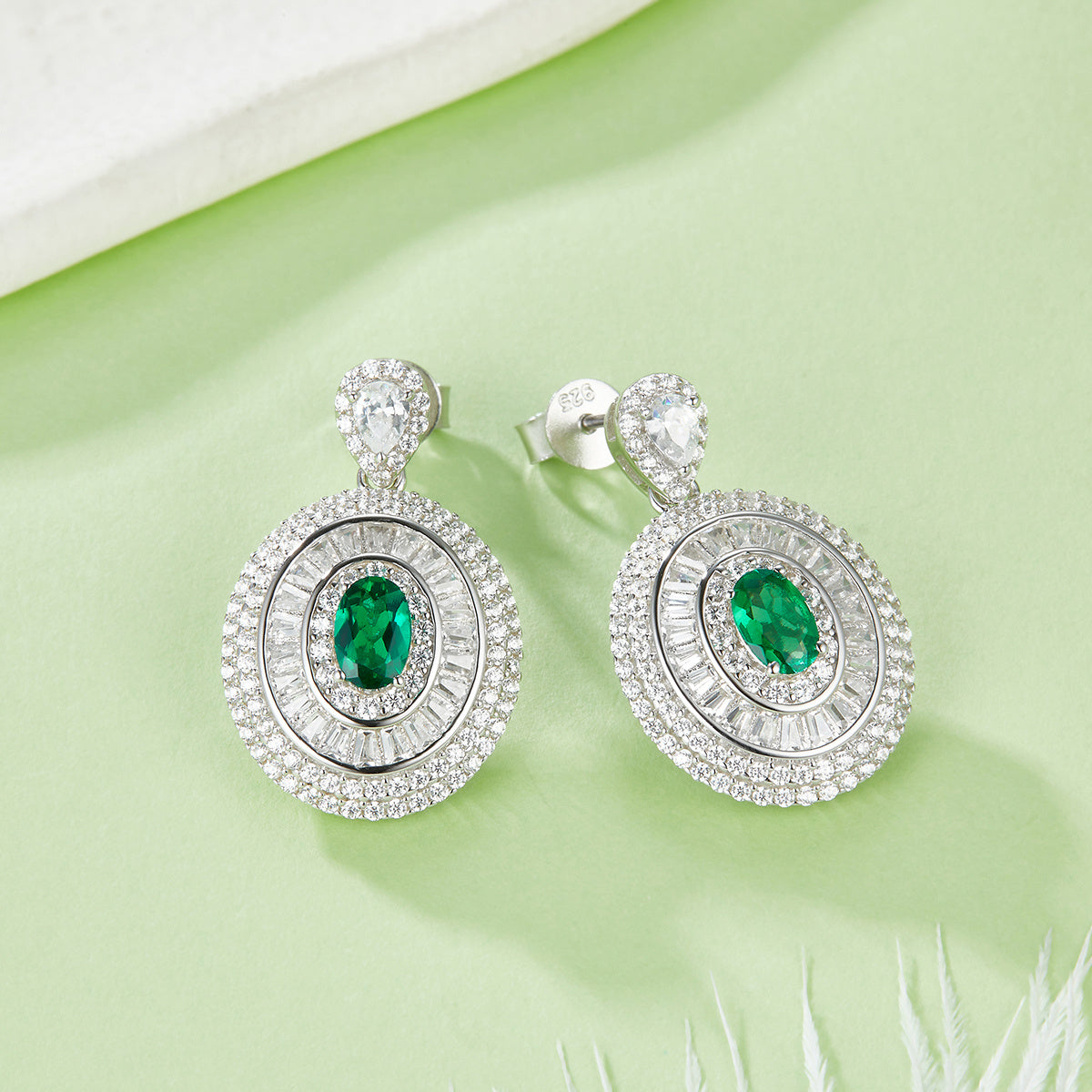 Cascade of Radiance | Cluster Diamond Drop Lab-Created Emerald Earrings