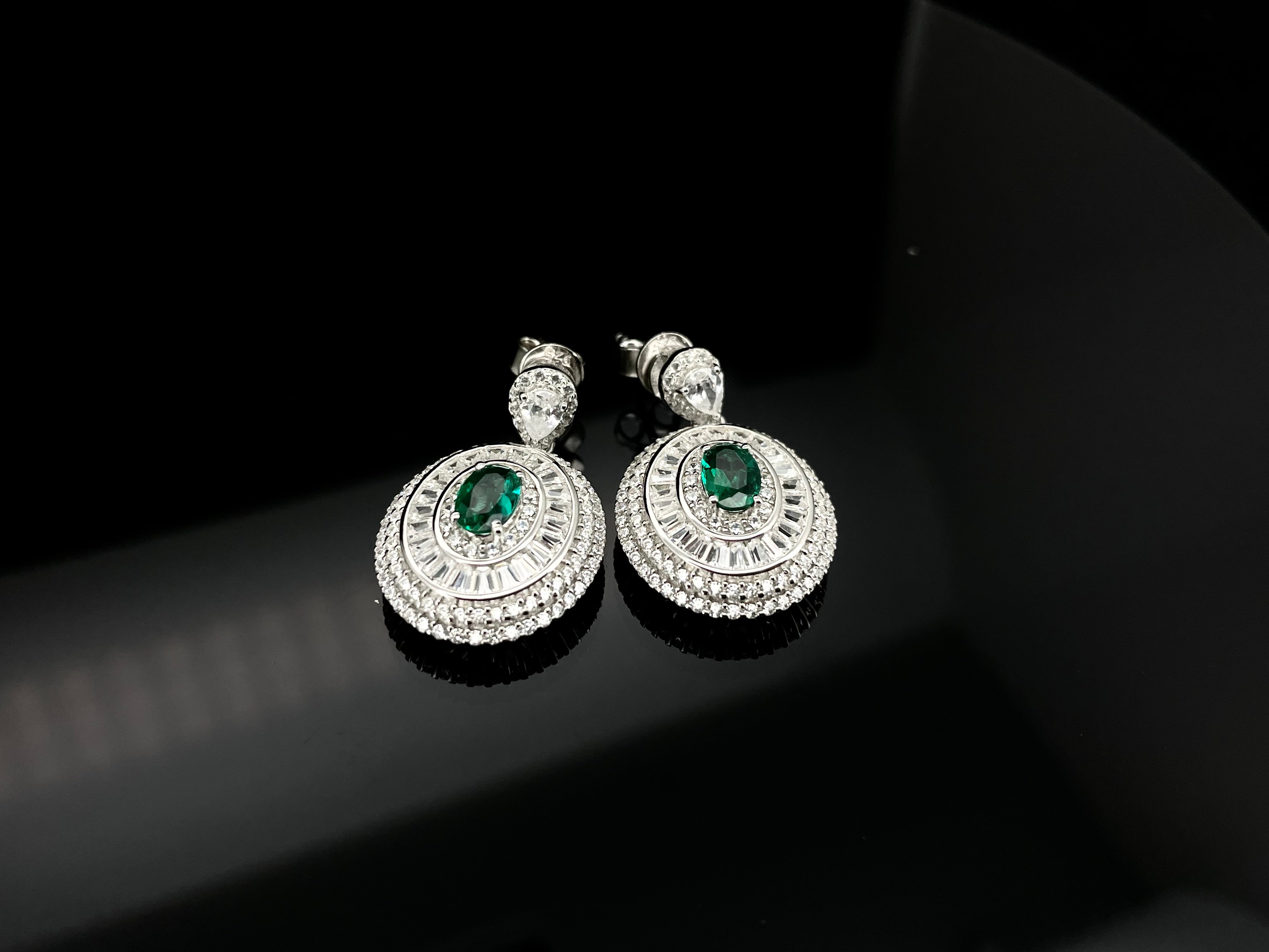 Cascade of Radiance | Cluster Diamond Drop Lab-Created Emerald Earrings