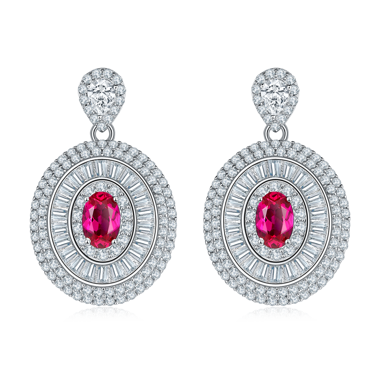 Cascade of Radiance | Cluster Diamond Drop Lab-Created Emerald Earrings