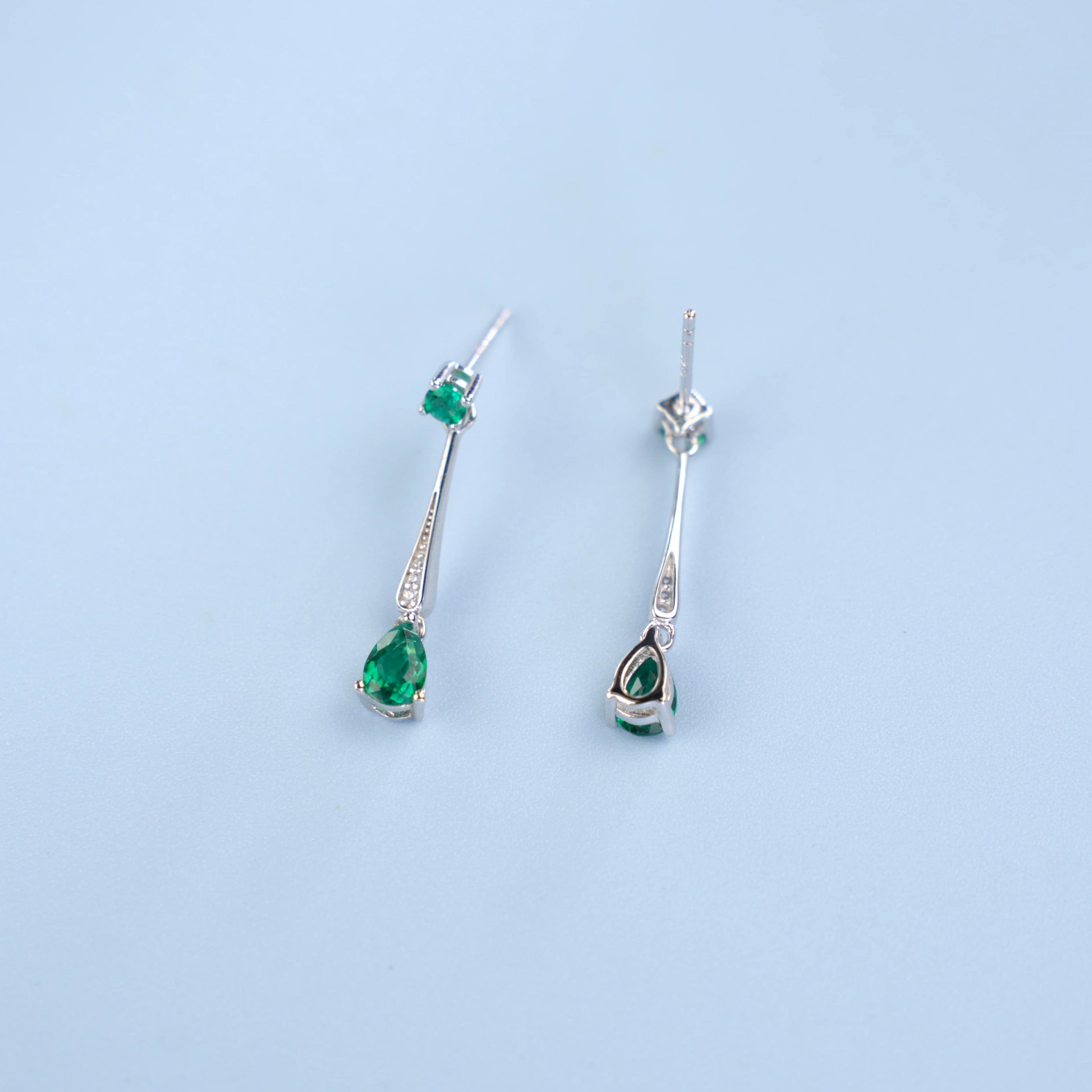 Green Sway | Long Drop Double Emerald Diamond Ear Threads