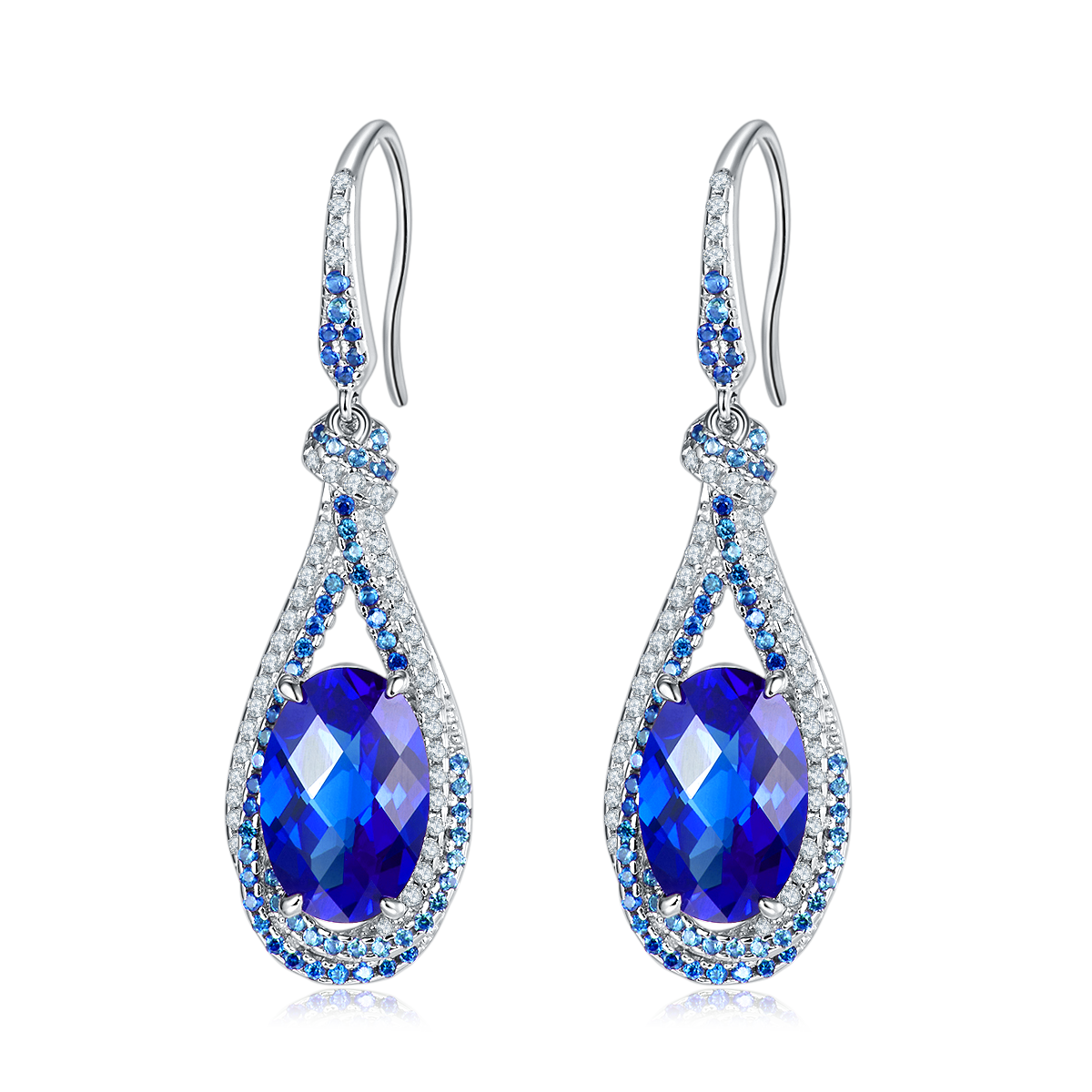 Luxurious Lab - Grown Sapphire  S925 Sterling 18K Gold - Plated Teardrop Earrings - Sparkling Blue Diamond Inlay Exuding Noble Charm
