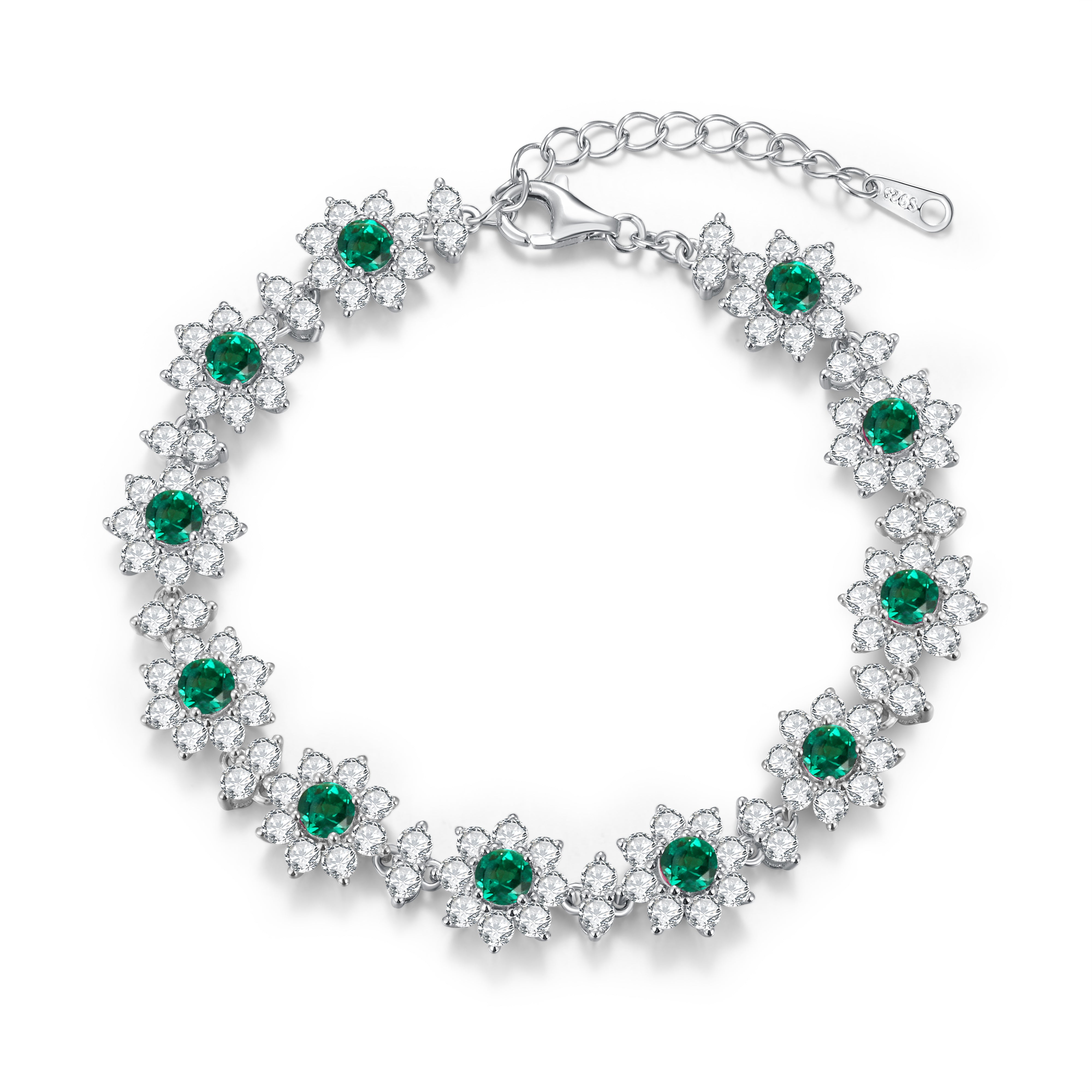 Luxurious Lab-Grown Sapphire S925 Silver with 18K Gold Plating Bracelet — Sparkling Floral Design, Exuding Elegant Charm