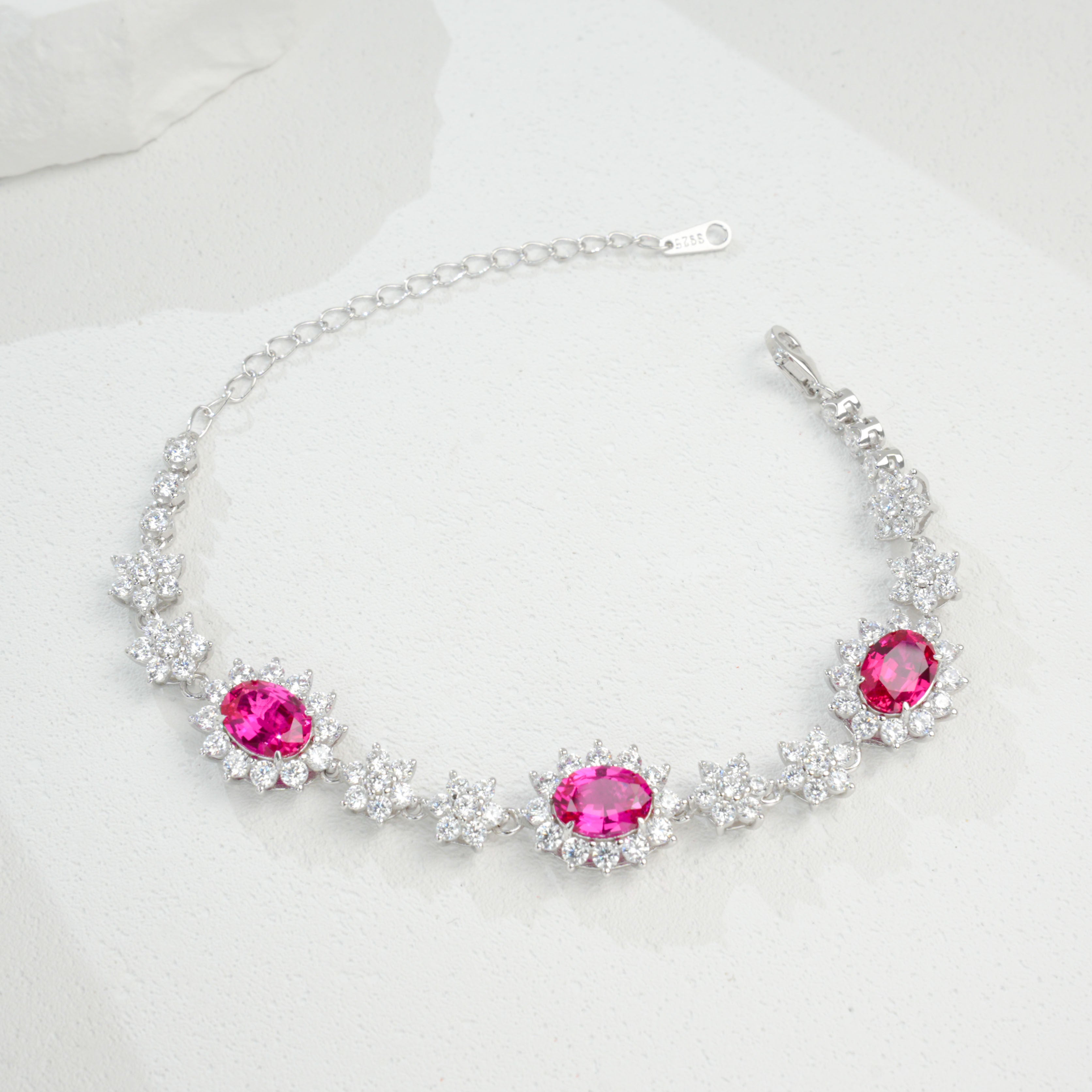 Ruby Halo Flower Bracelet