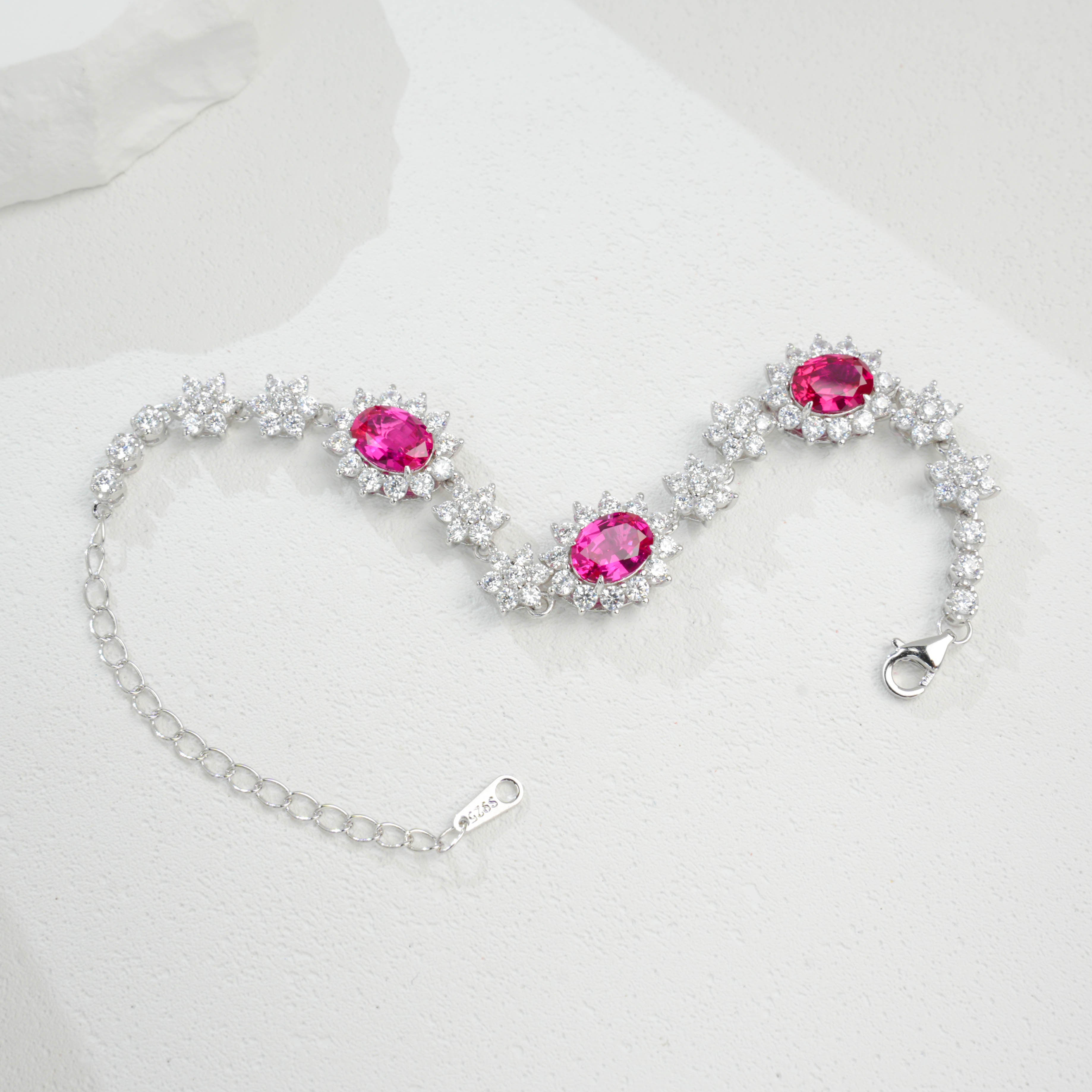 Ruby Halo Flower Bracelet